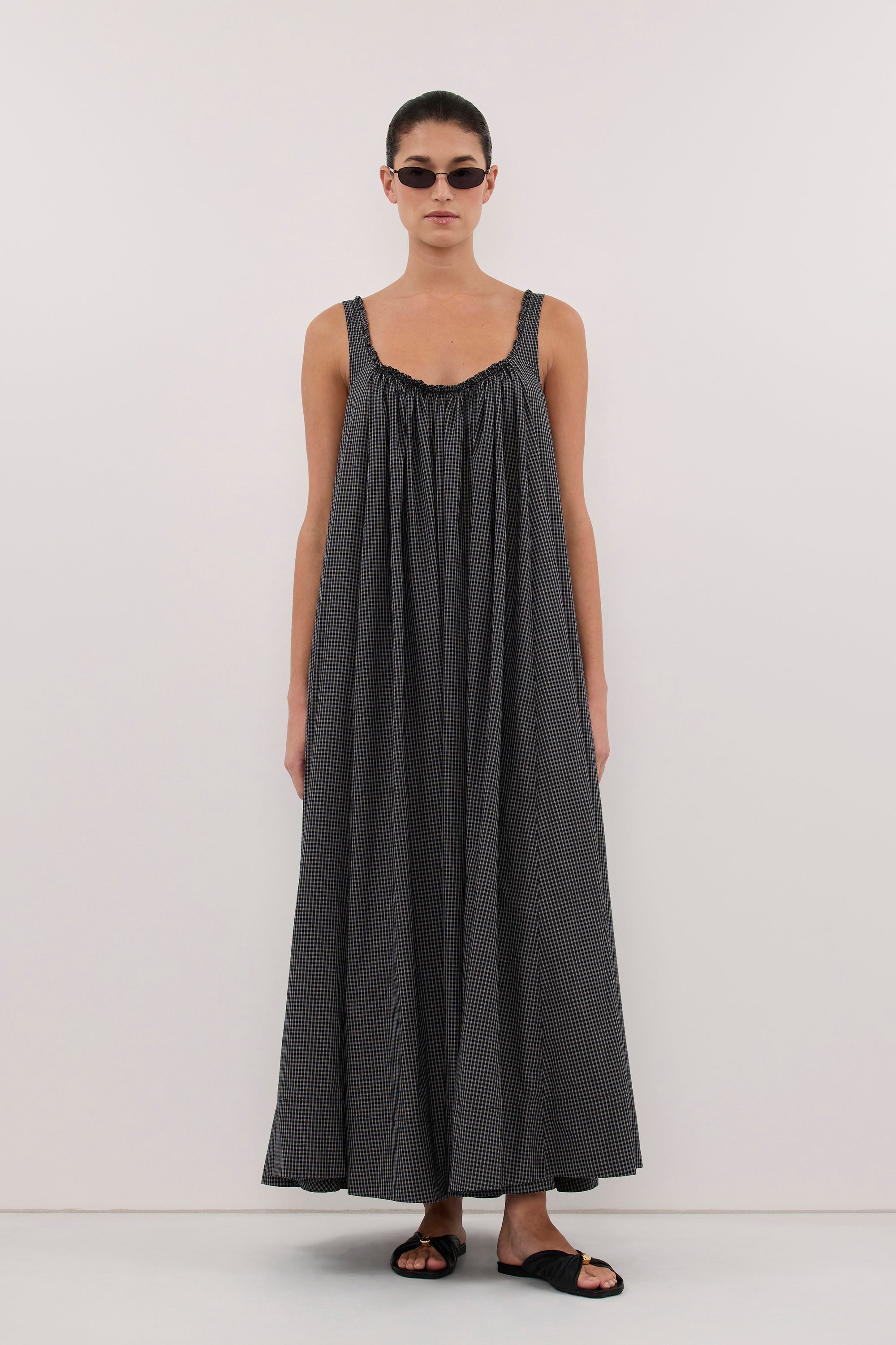 ARABELLA BLACK CHECK MIDI DRESS