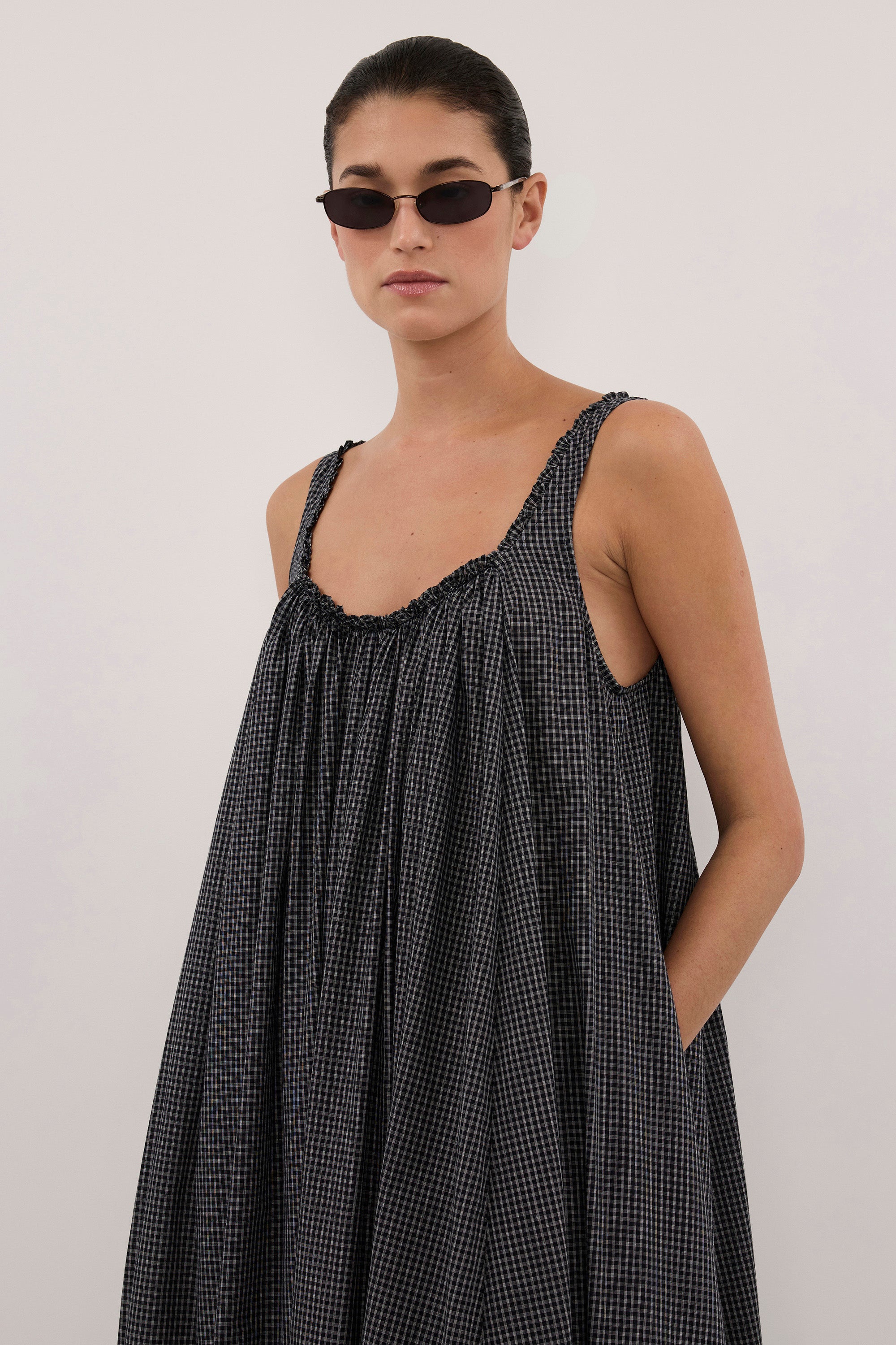 ARABELLA BLACK CHECK MIDI DRESS