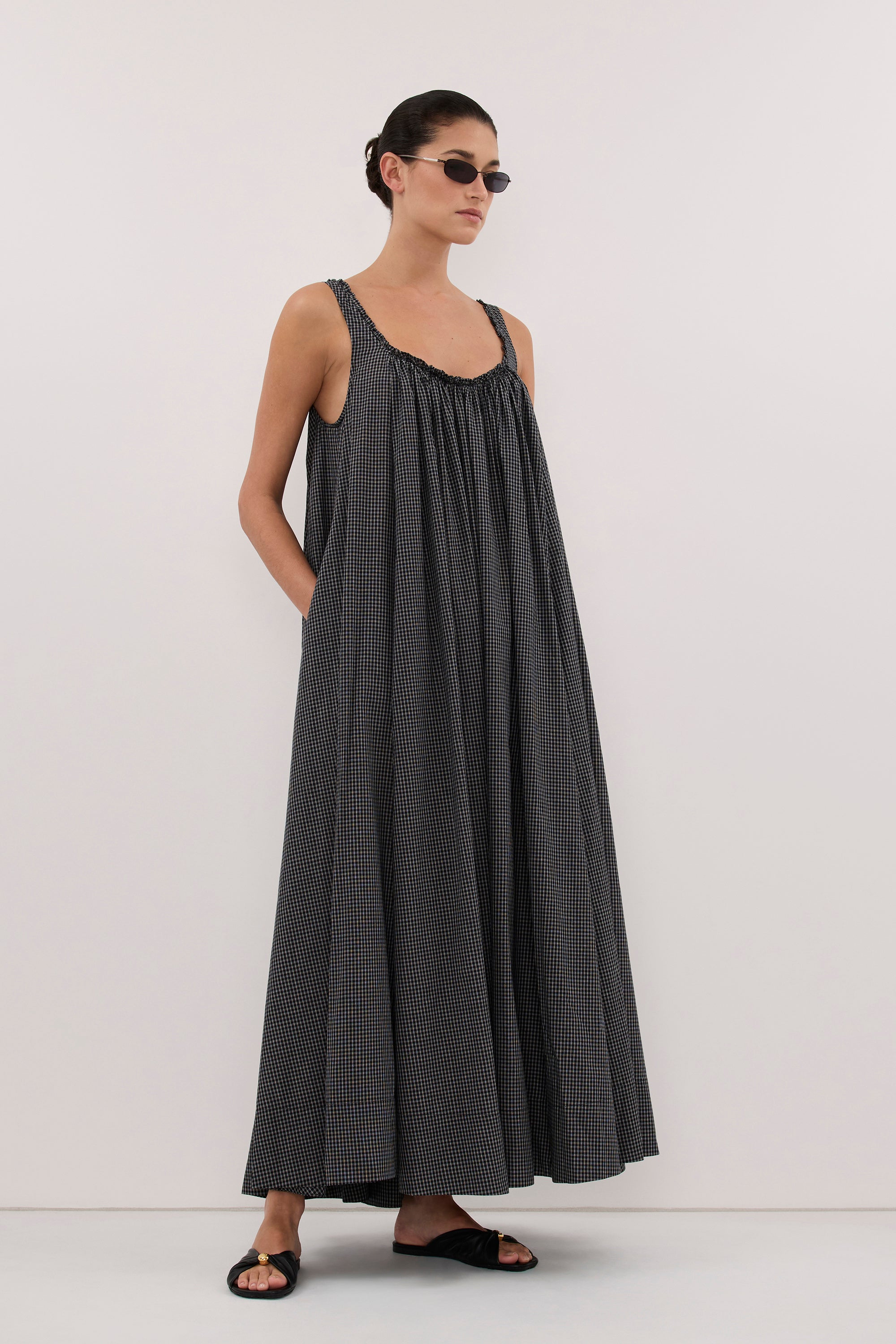 ARABELLA BLACK CHECK MIDI DRESS