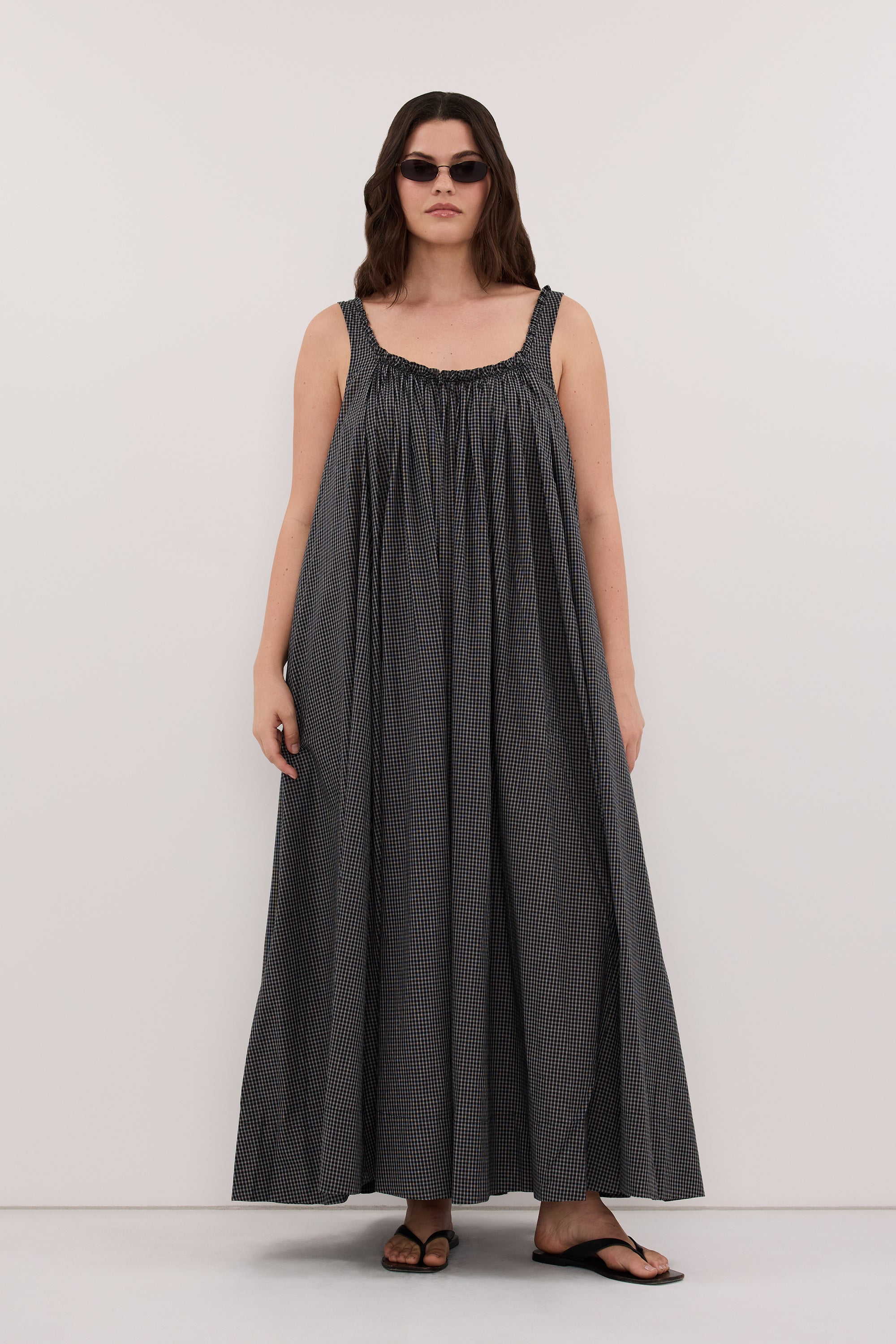ARABELLA BLACK CHECK MIDI DRESS