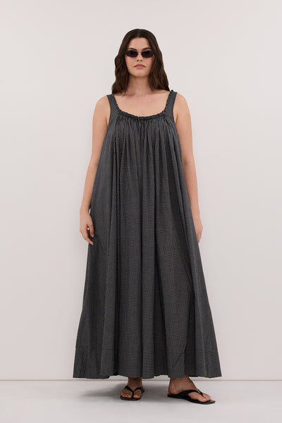 Jasmine wearing ARABELLA BLACK CHECK MIDI DRESS