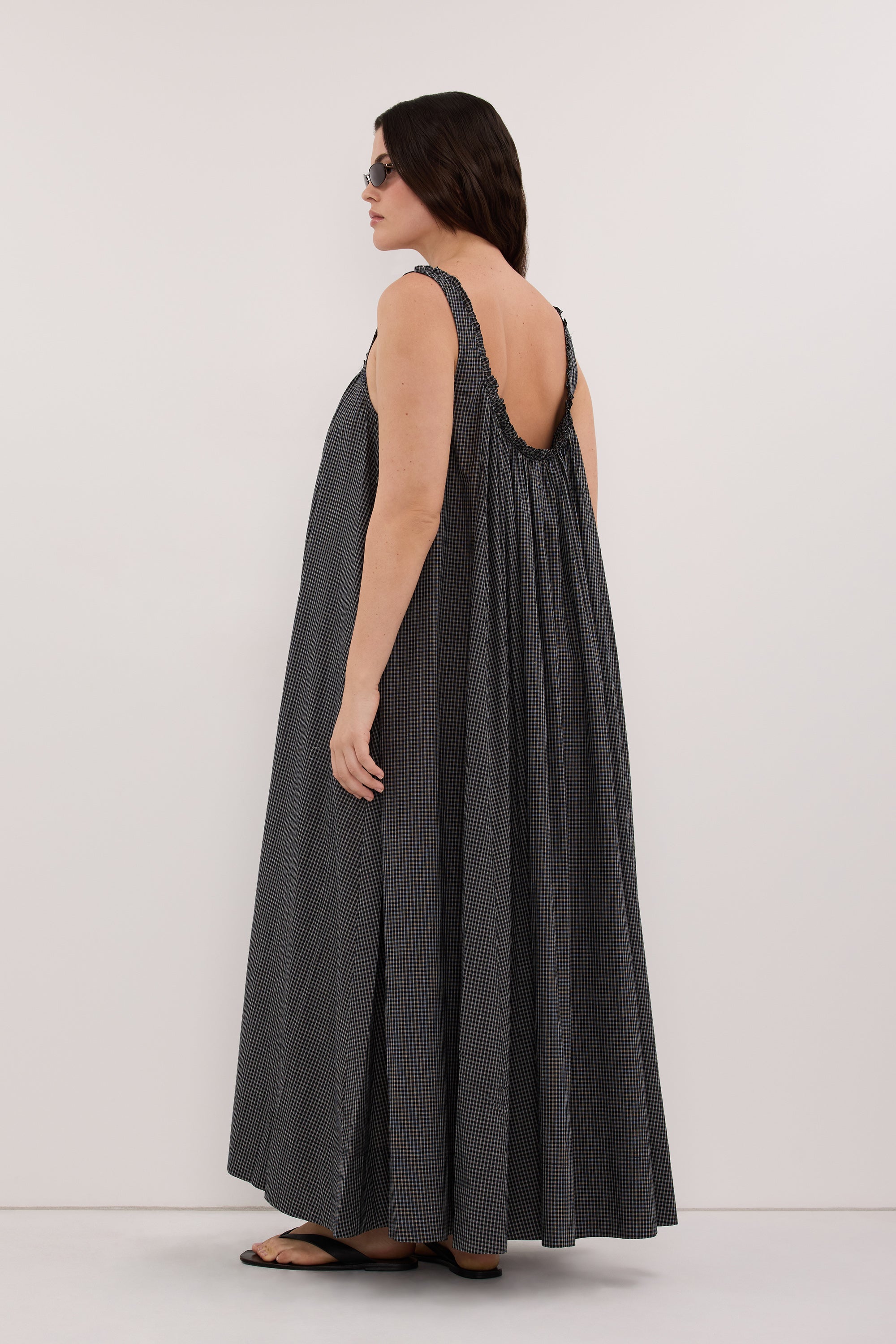 ARABELLA BLACK CHECK MIDI DRESS