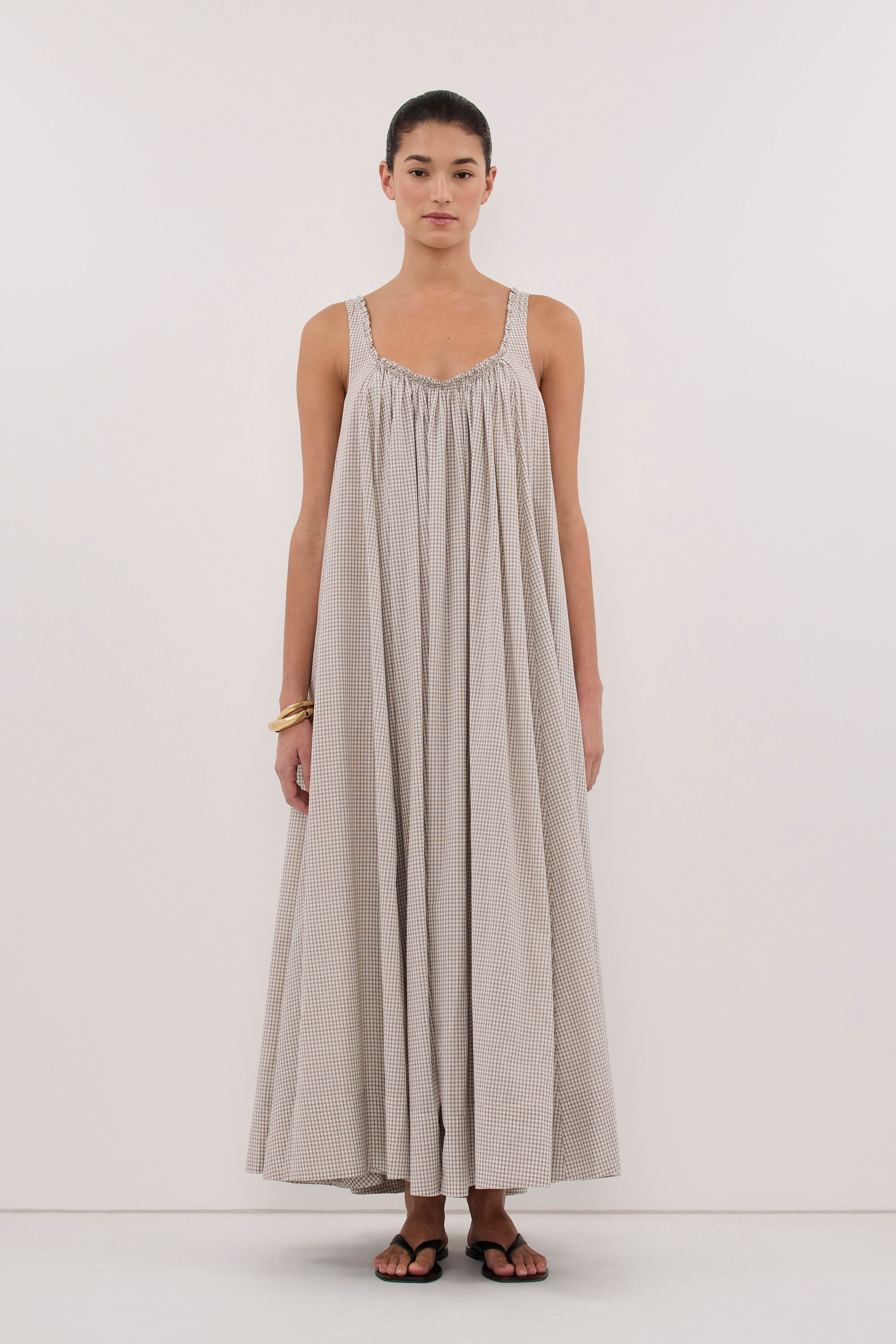 ARABELLA CREAM CHECK MIDI DRESS