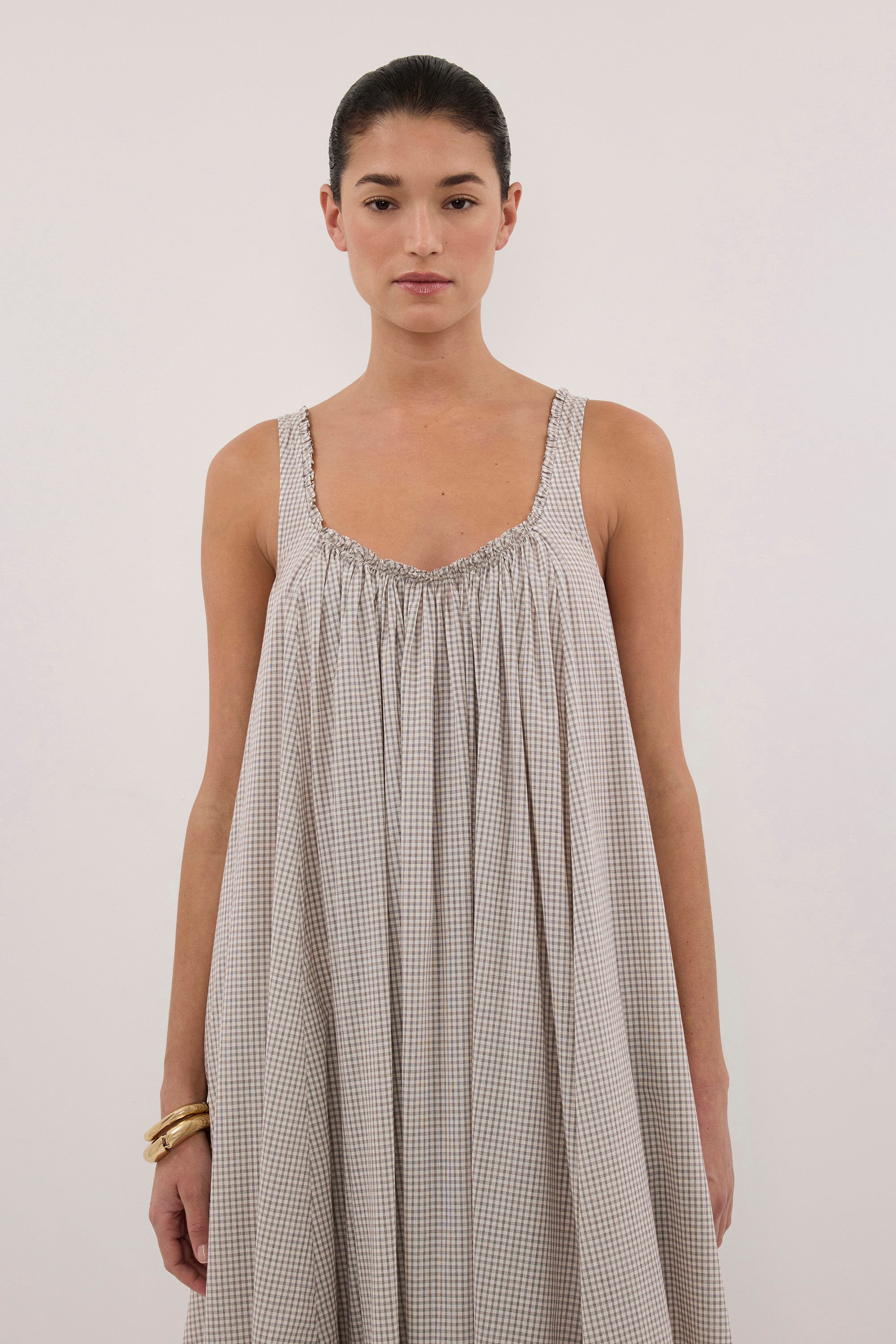 ARABELLA CREAM CHECK MIDI DRESS