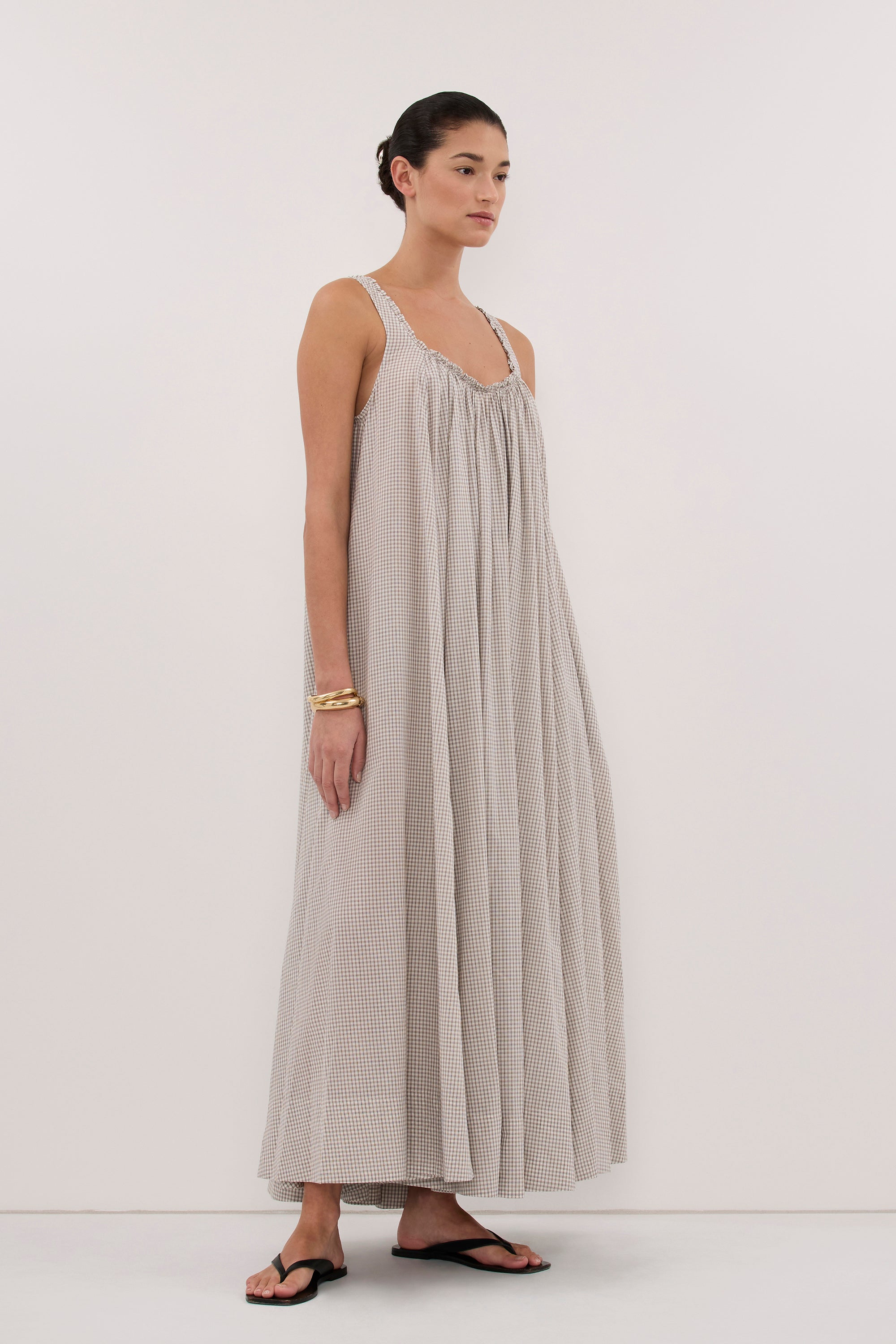 ARABELLA CREAM CHECK MIDI DRESS