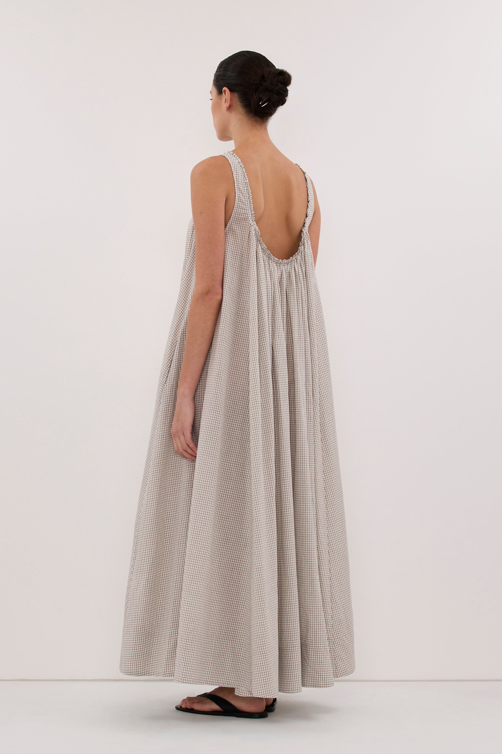 ARABELLA CREAM CHECK MIDI DRESS