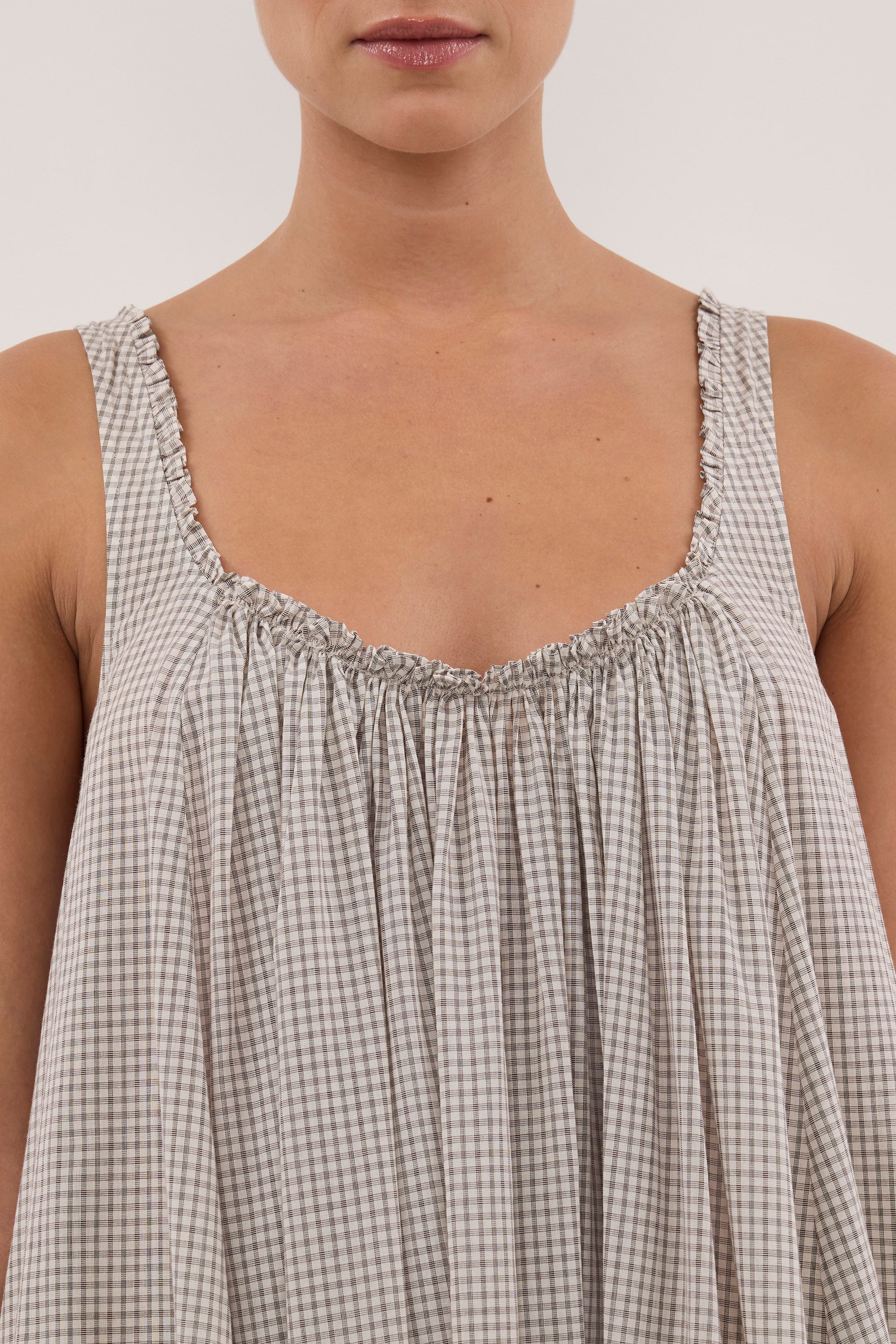 ARABELLA CREAM CHECK MIDI DRESS