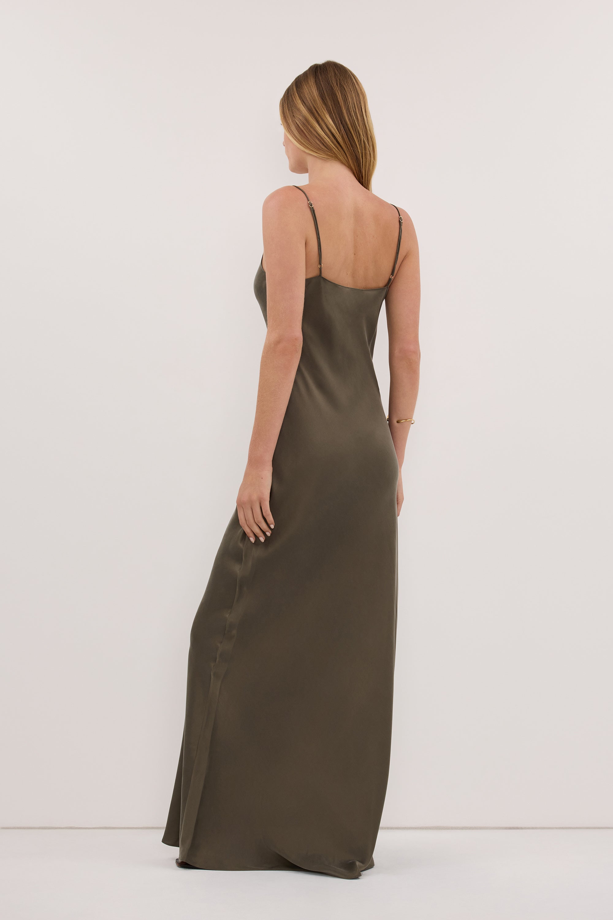 JOANNE OLIVE SILK SLIP DRESS