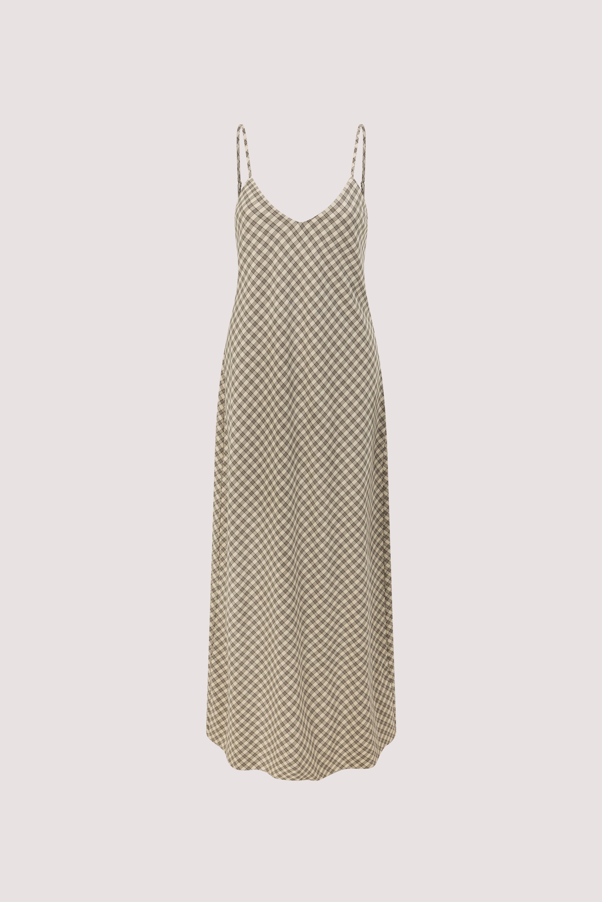 ODESSA BEIGE CHECK SLIP MAXI DRESS