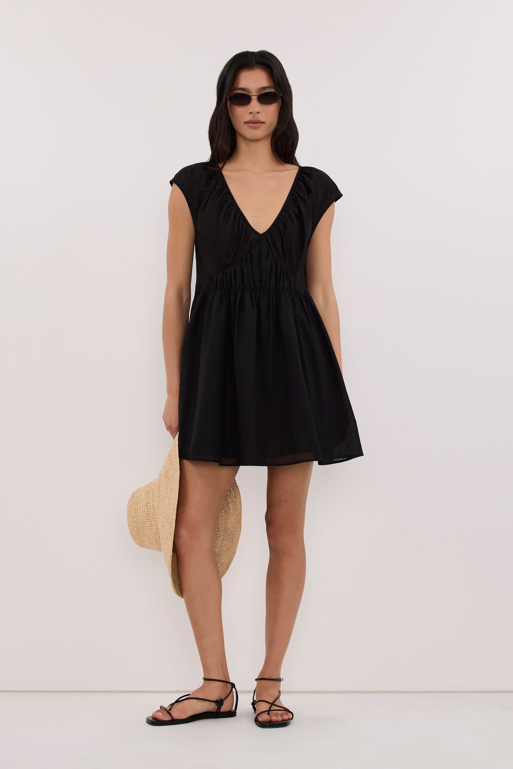 BILLIE BLACK LINEN BLEND MINI DRESS