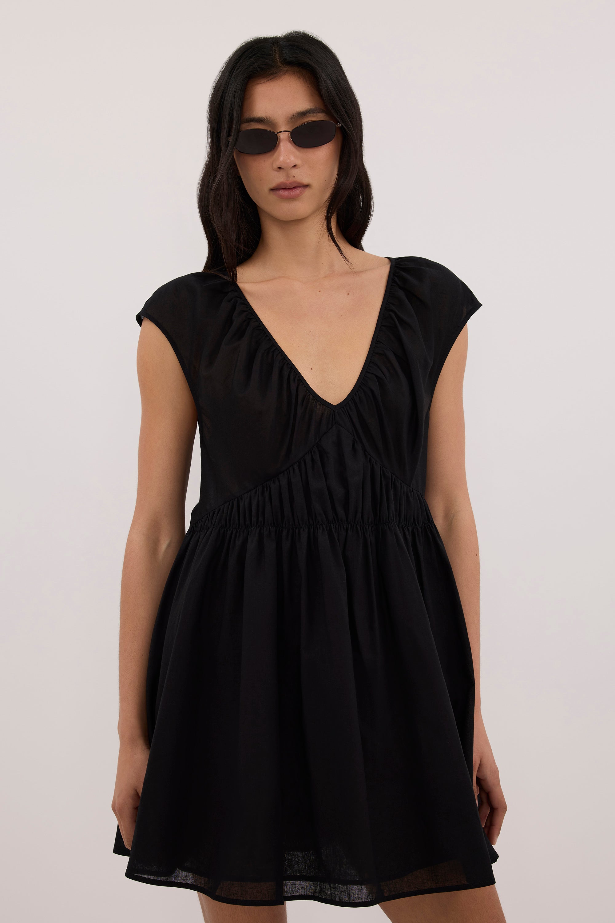 BILLIE BLACK LINEN BLEND MINI DRESS