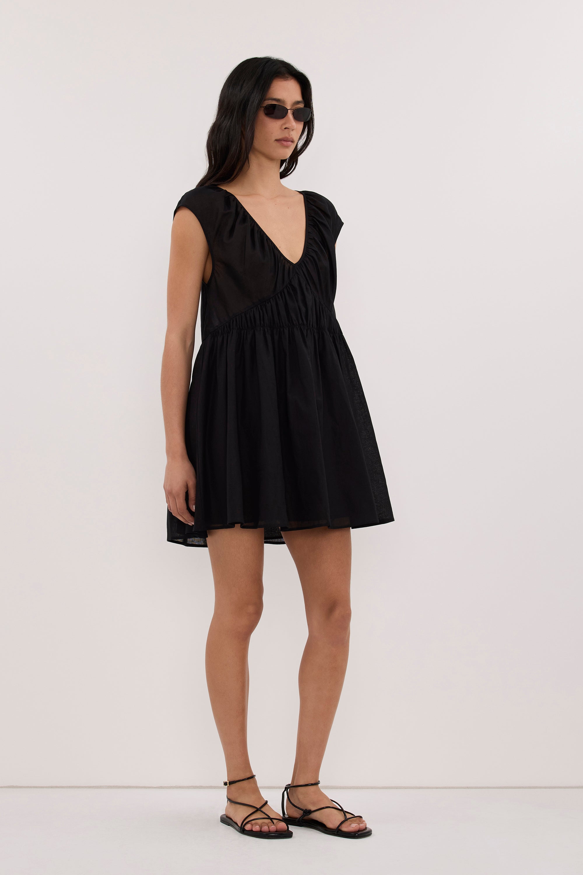 BILLIE BLACK LINEN BLEND MINI DRESS