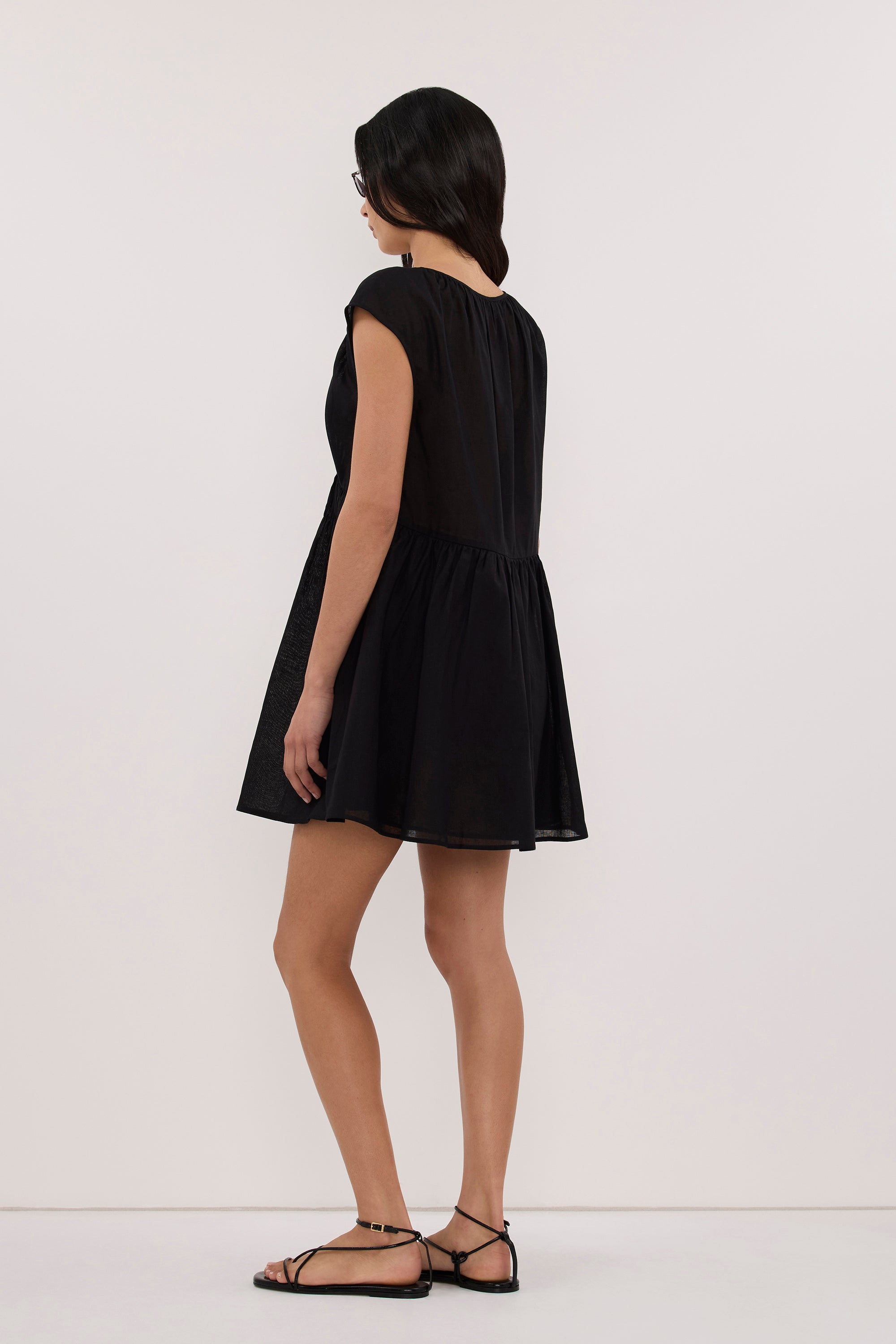 BILLIE BLACK LINEN BLEND MINI DRESS