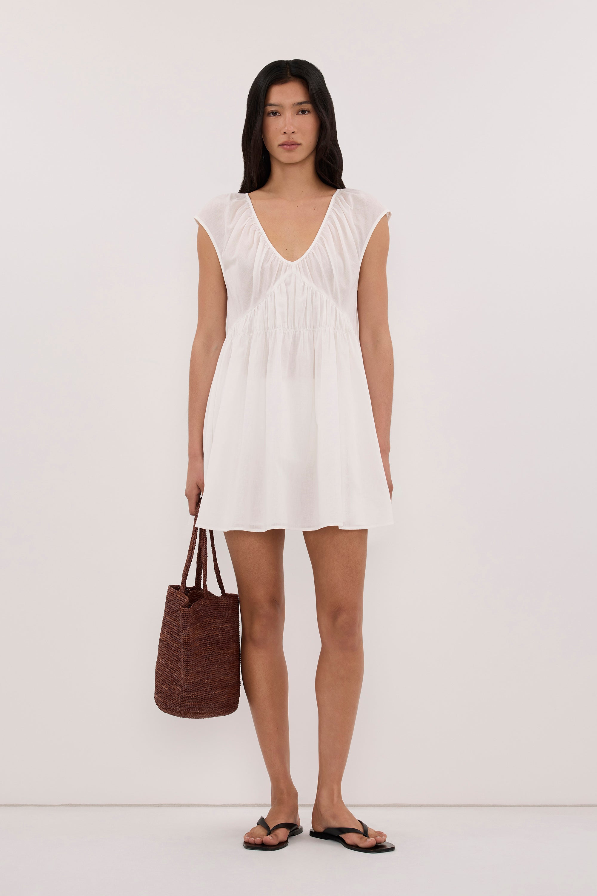 BILLIE WHITE LINEN BLEND MINI DRESS