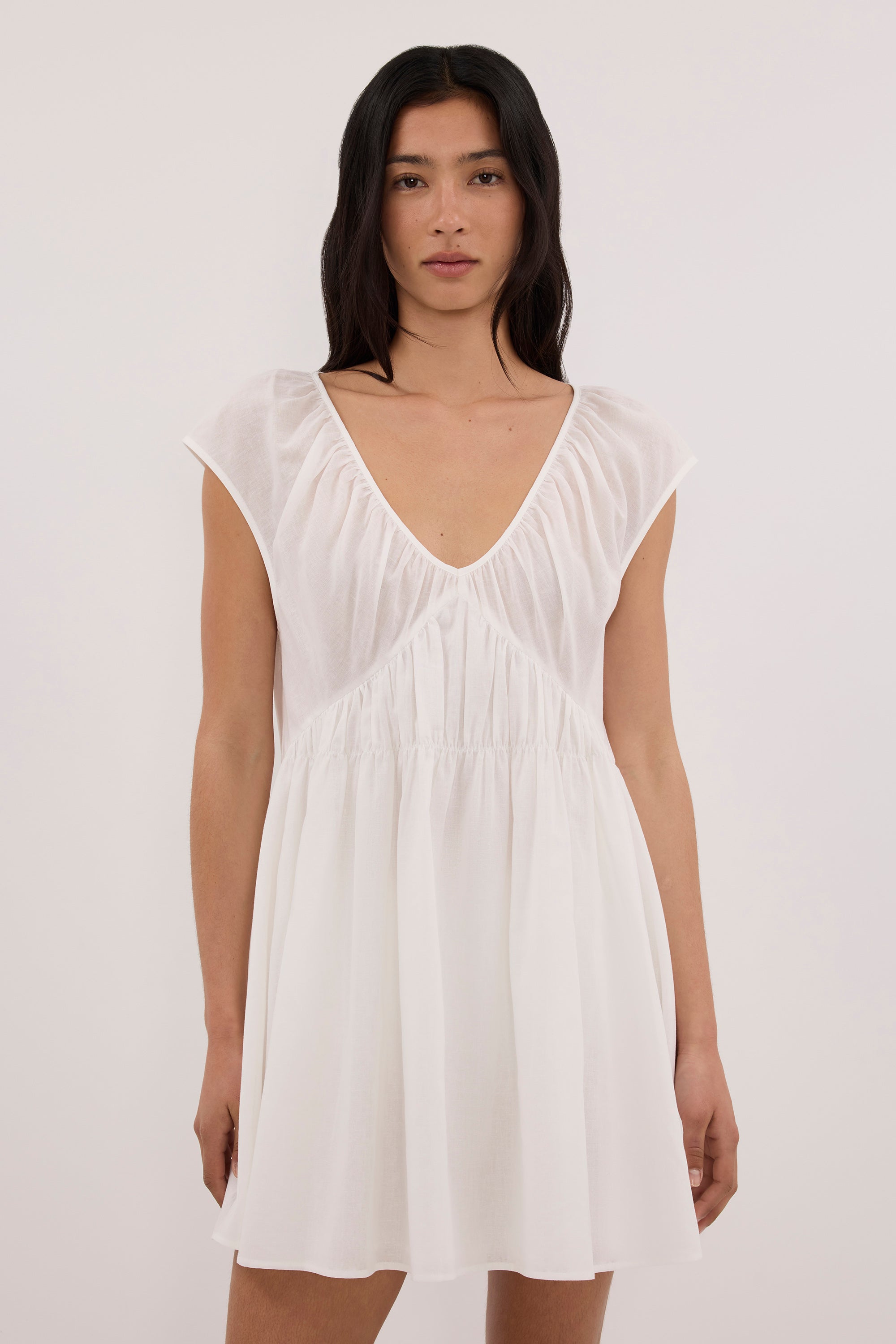 BILLIE WHITE LINEN BLEND MINI DRESS