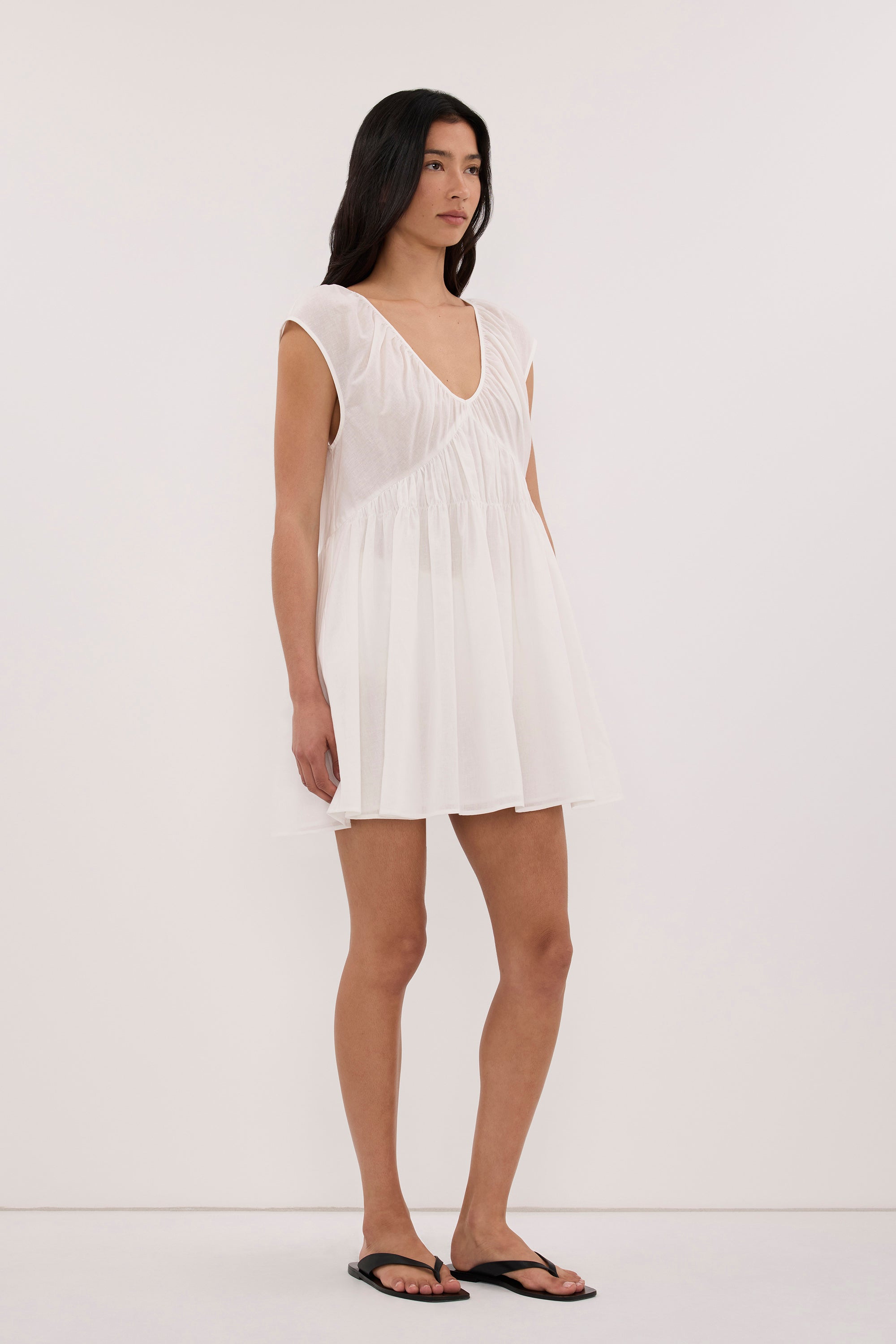 BILLIE WHITE LINEN BLEND MINI DRESS