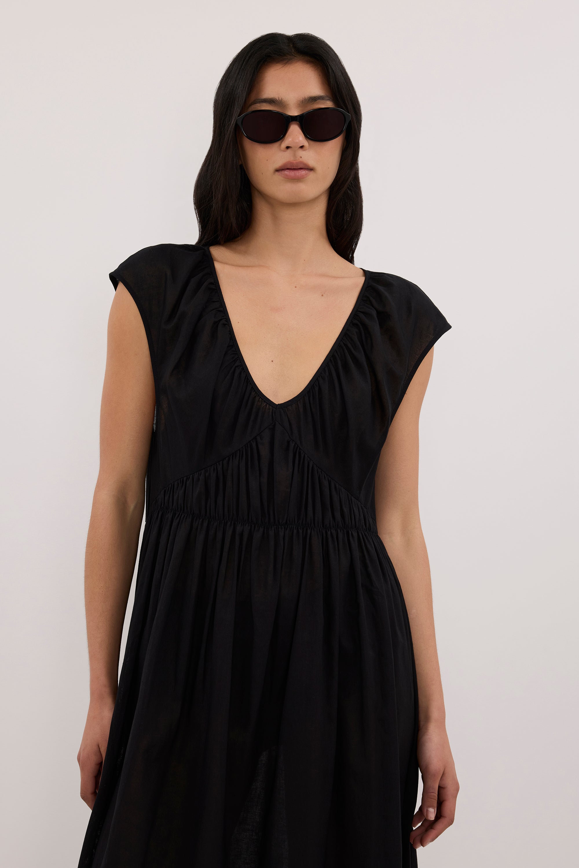 BILLIE BLACK LINEN BLEND MIDI DRESS