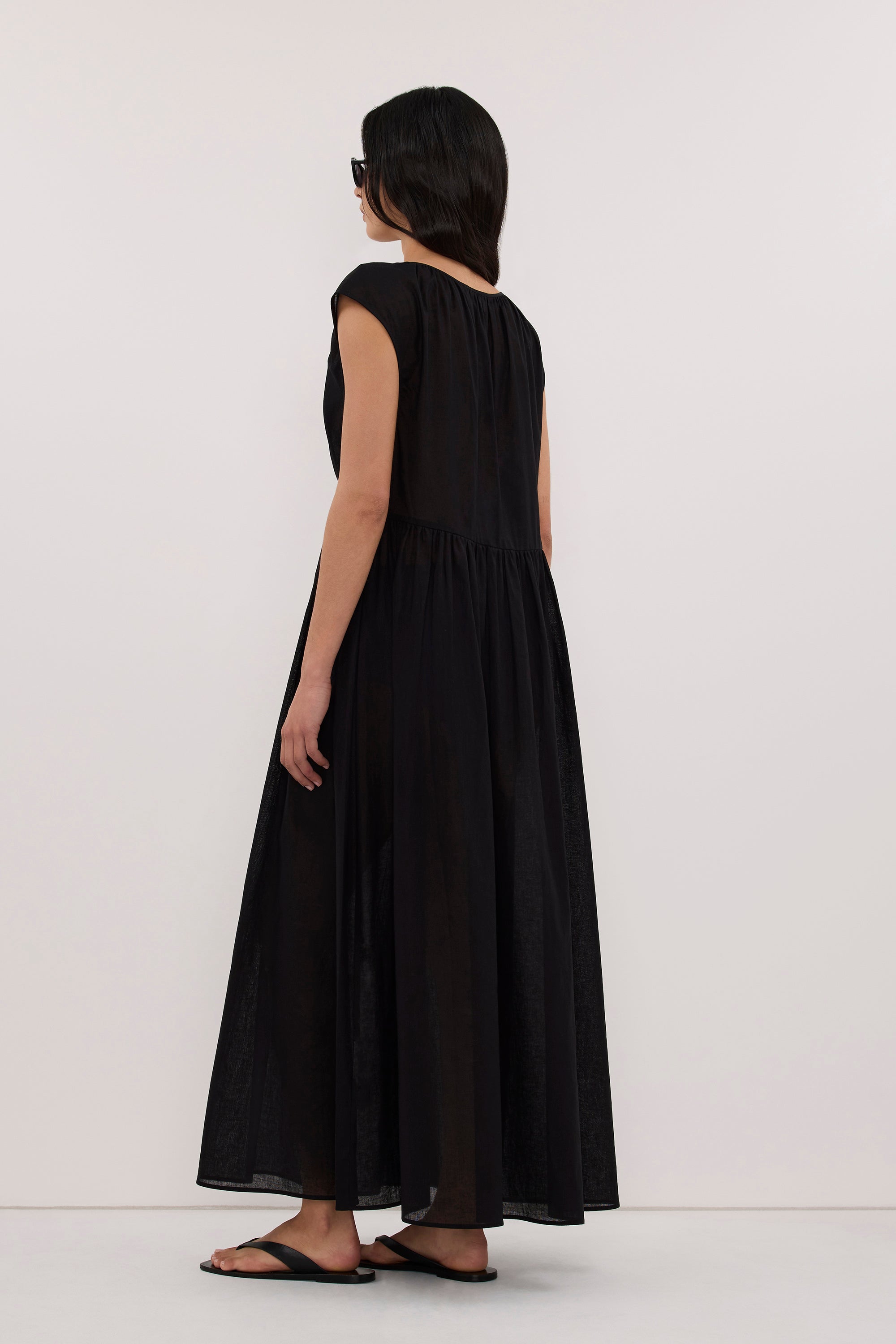BILLIE BLACK LINEN BLEND MIDI DRESS