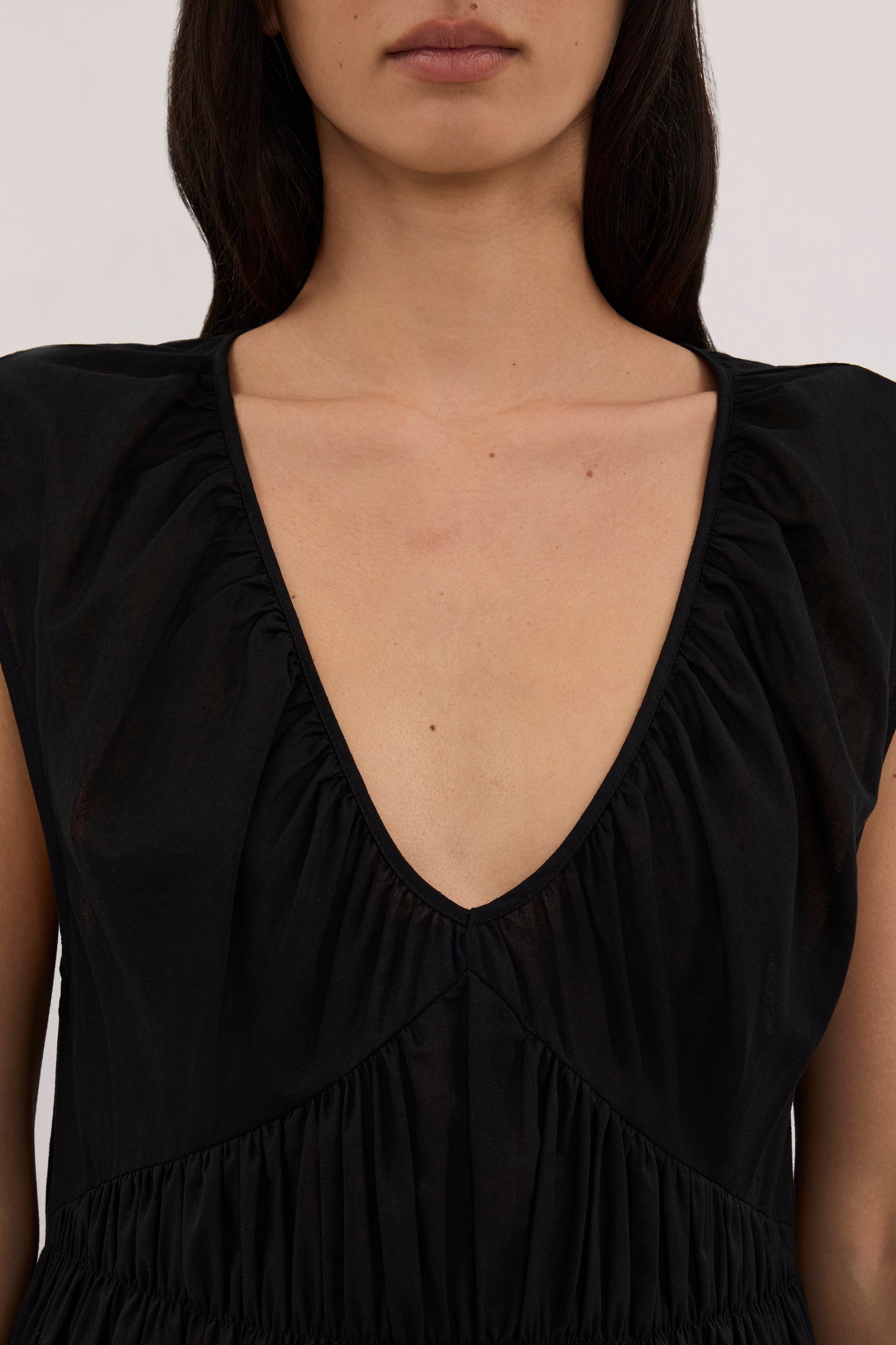 BILLIE BLACK LINEN BLEND MIDI DRESS
