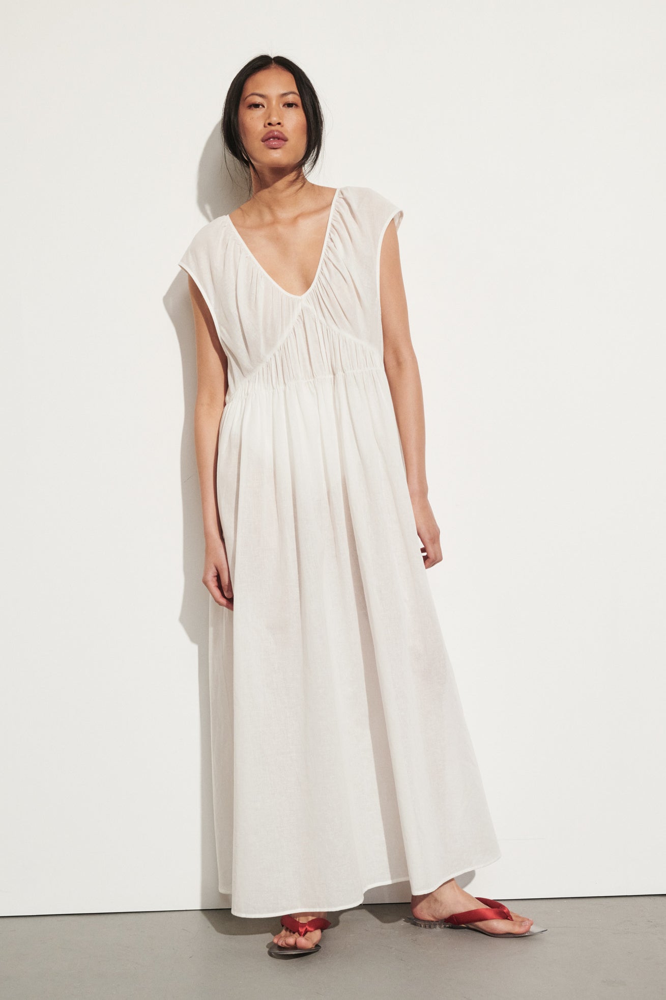 BILLIE WHITE LINEN BLEND MIDI DRESS