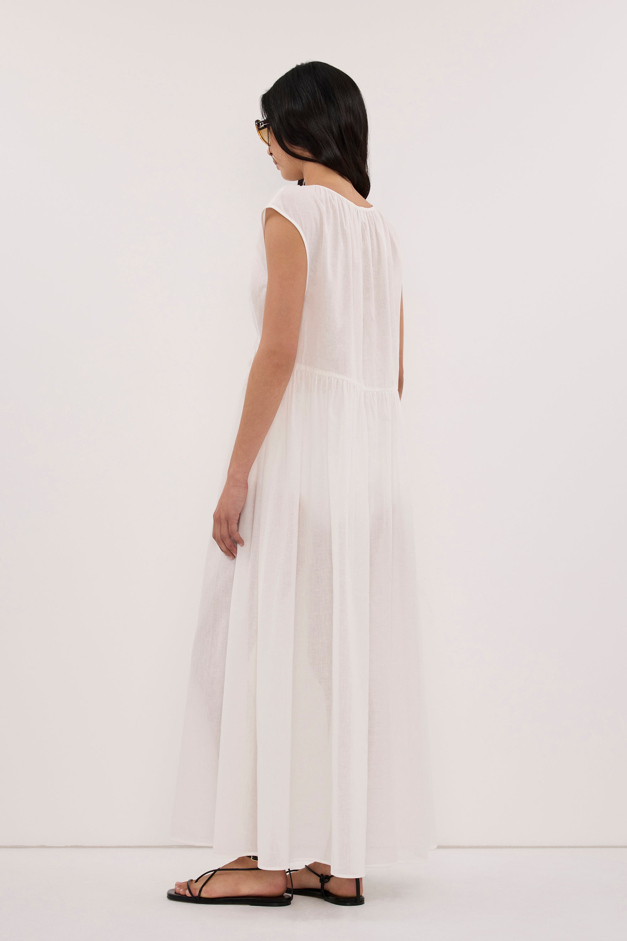 BILLIE WHITE LINEN BLEND MIDI DRESS