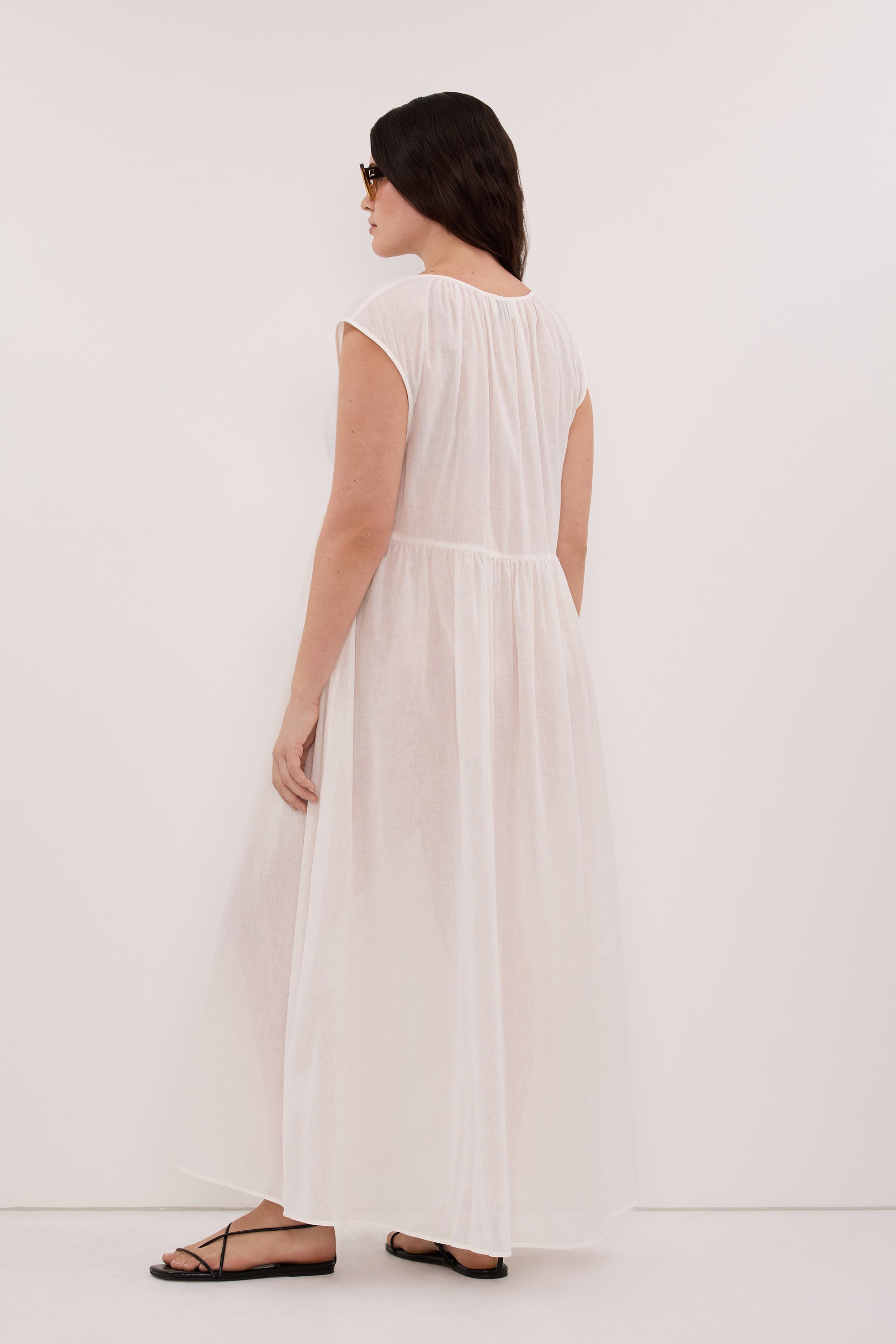 BILLIE WHITE LINEN BLEND MIDI DRESS