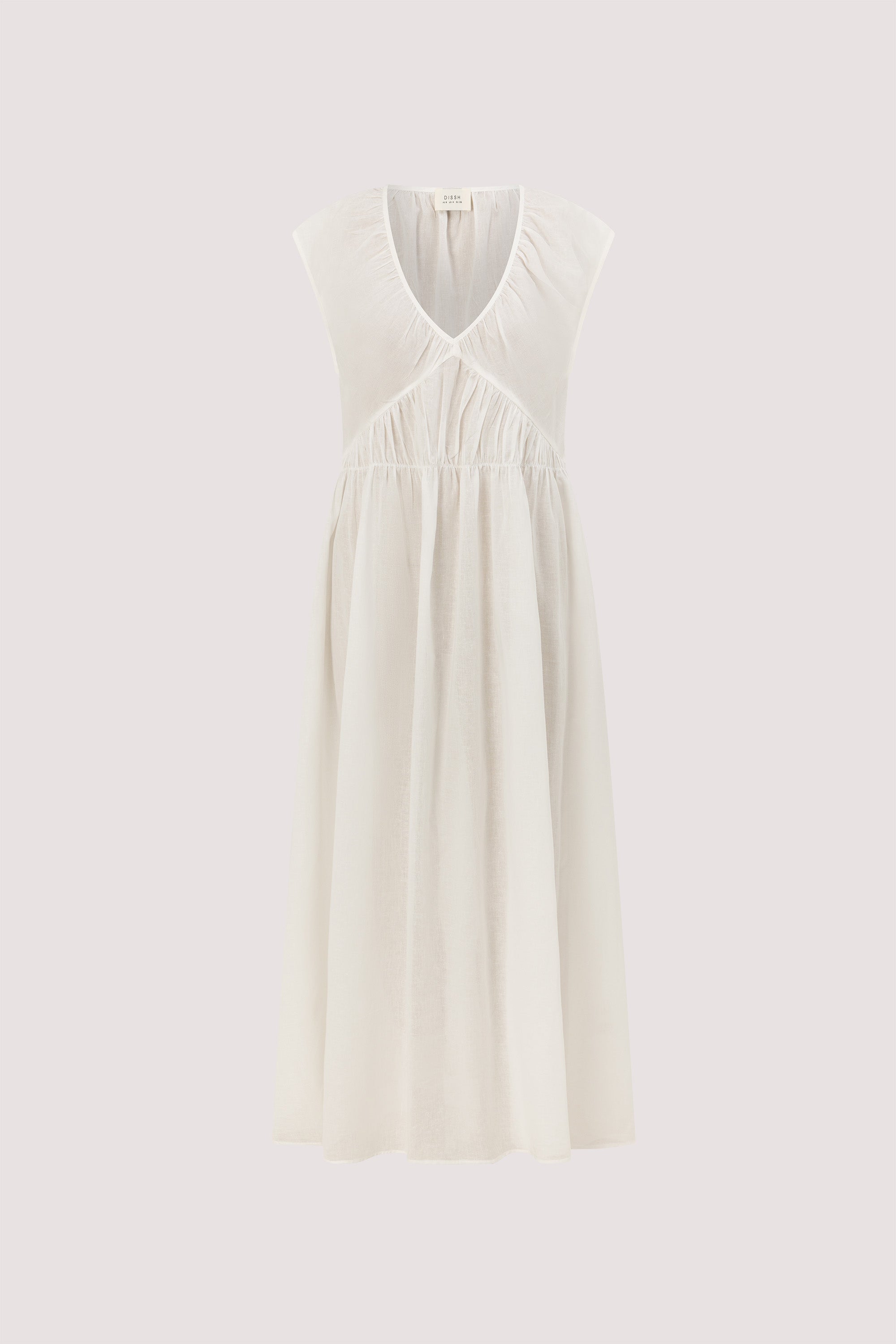 BILLIE WHITE LINEN BLEND MIDI DRESS