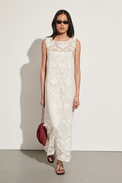 Ploy wearing REINA IVORY LACE MIDI DRESS