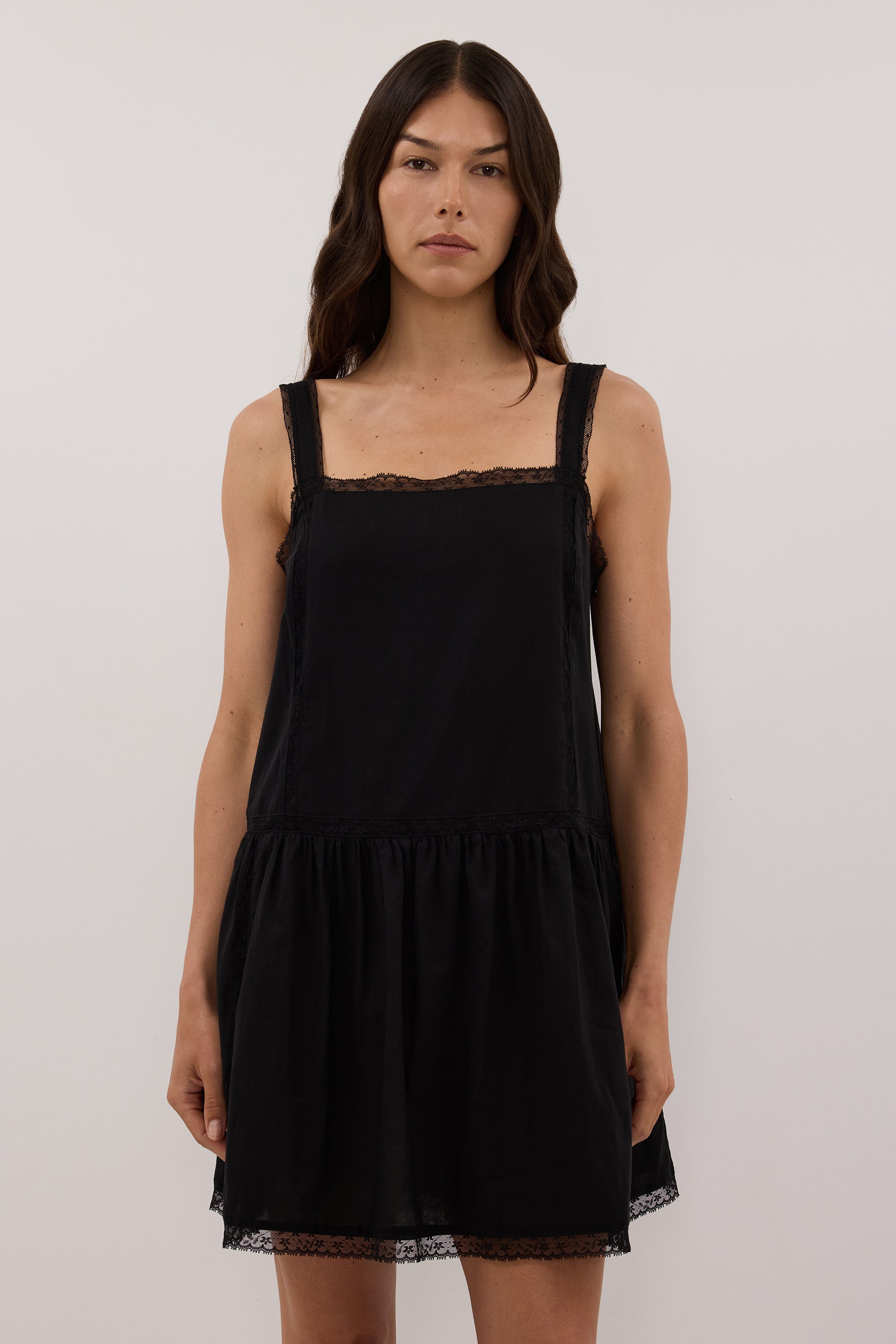 ROSIN BLACK COTTON VOILE MINI DRESS