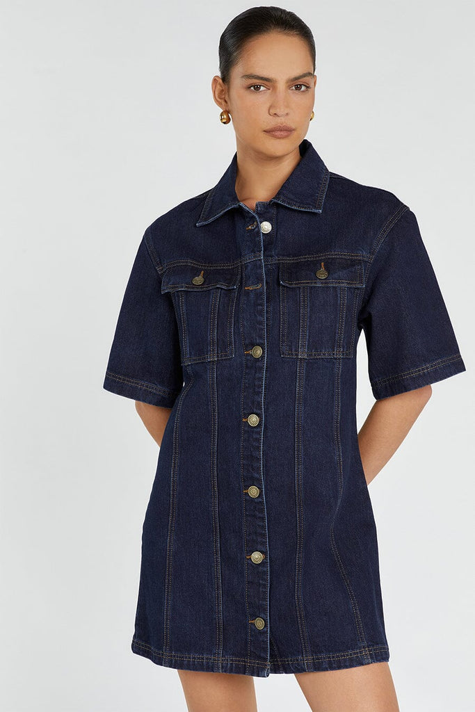 ALFRED INDIGO DENIM MINI DRESS | Dissh