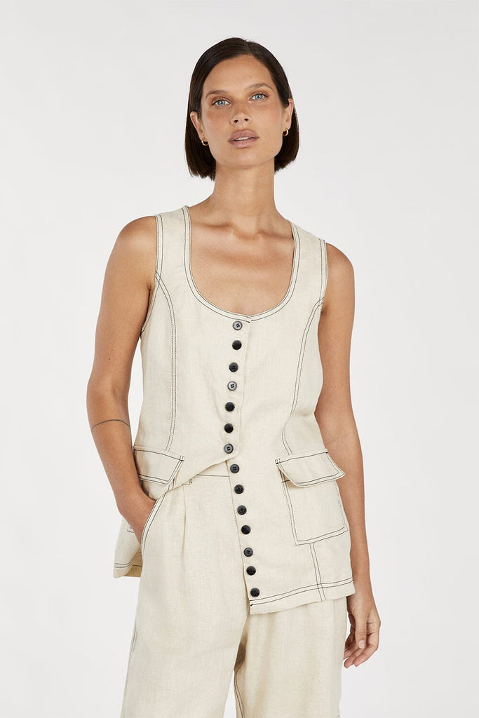 ROSIE PUTTY LINEN LONGLINE VEST | Dissh