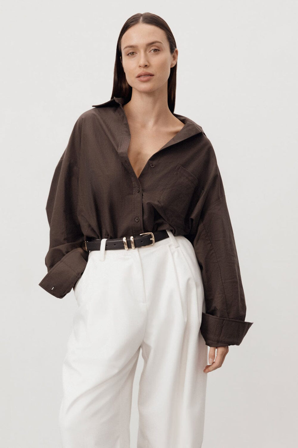 RHEA BITTER CHOC OVERSIZED COTTON SHIRT Clothing DISSH Boutiques 