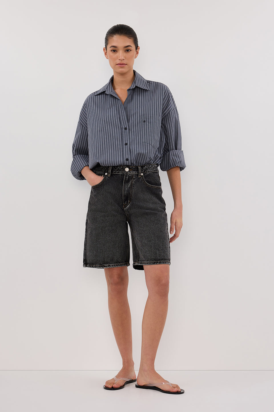 MASON SLATE STRIPE OVERSIZED SHIRT Clothing DISSH Boutiques 6 SLATE 