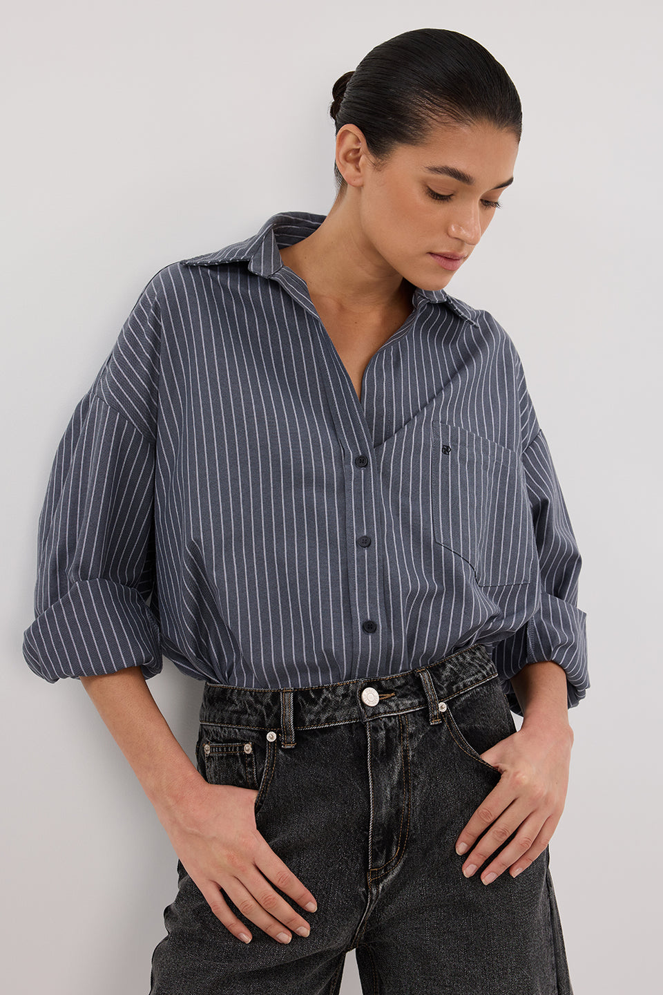 MASON SLATE STRIPE OVERSIZED SHIRT Clothing DISSH Boutiques 