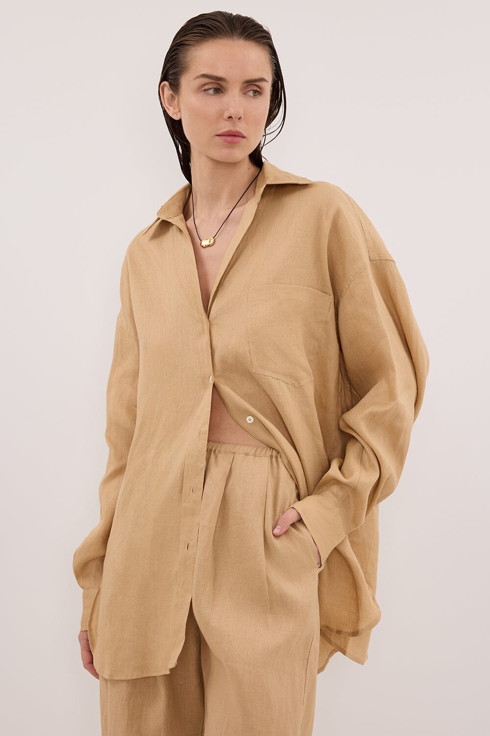 LUNE TAN OVERSIZED LINEN SHIRT Clothing DISSH Boutiques 