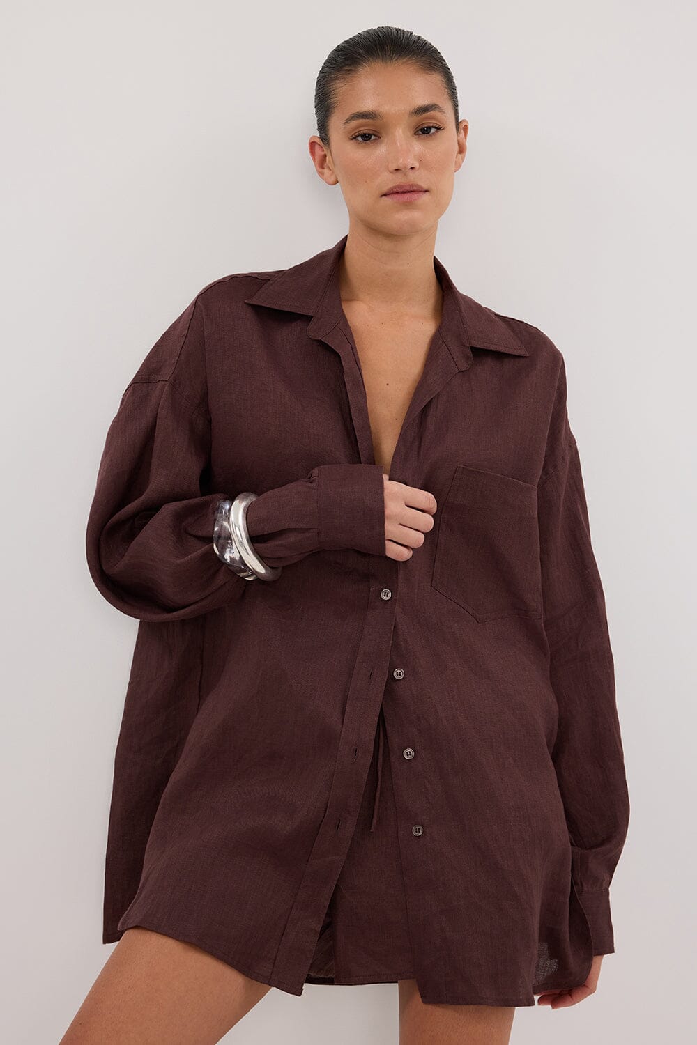 LUNE WALNUT LINEN SHIRT Clothing DISSH Boutiques 