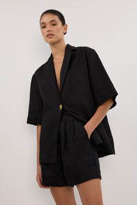 NALA BLACK LINEN RESORT SHIRT