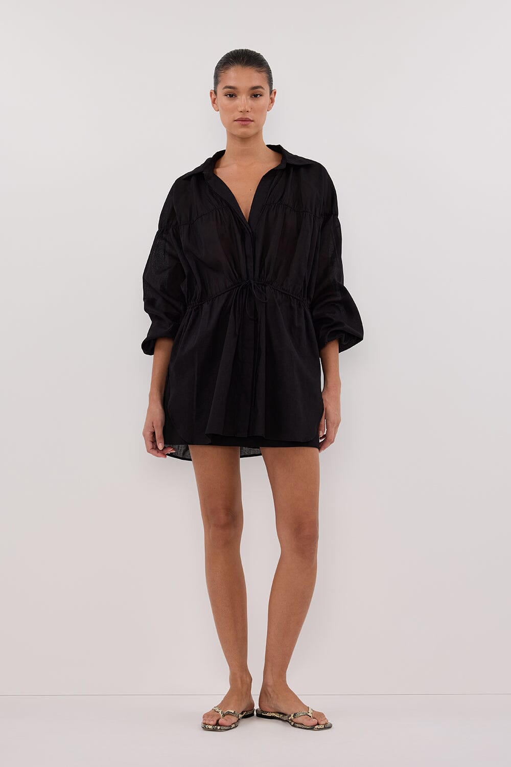 FLOYCE BLACK LINEN LONG SLEEVE TOP Clothing DISSH Boutiques 6 BLACK 