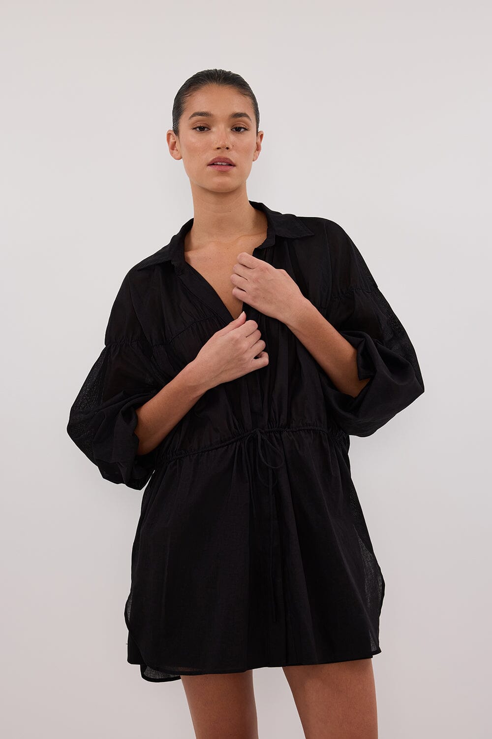 FLOYCE BLACK LINEN LONG SLEEVE TOP Clothing DISSH Boutiques 