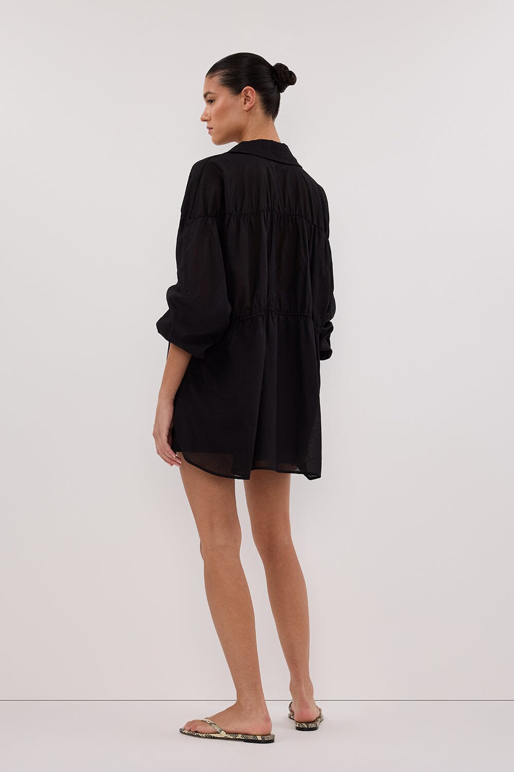 FLOYCE BLACK LINEN LONG SLEEVE TOP Clothing DISSH Boutiques 