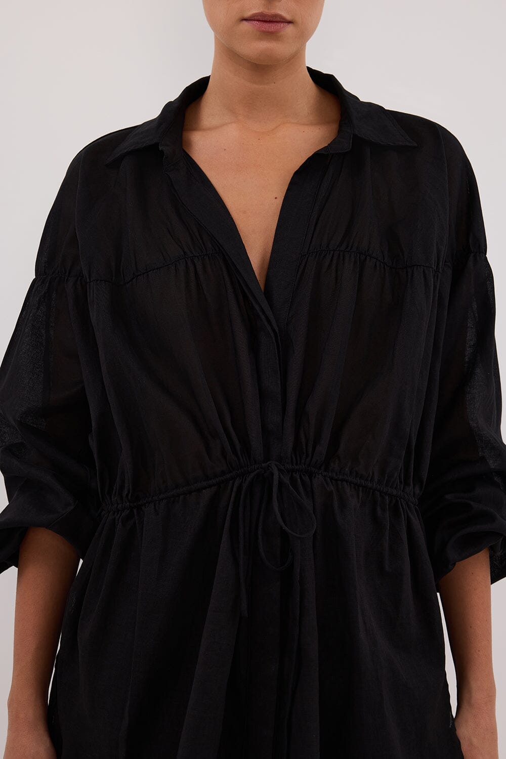 FLOYCE BLACK LINEN LONG SLEEVE TOP Clothing DISSH Boutiques 