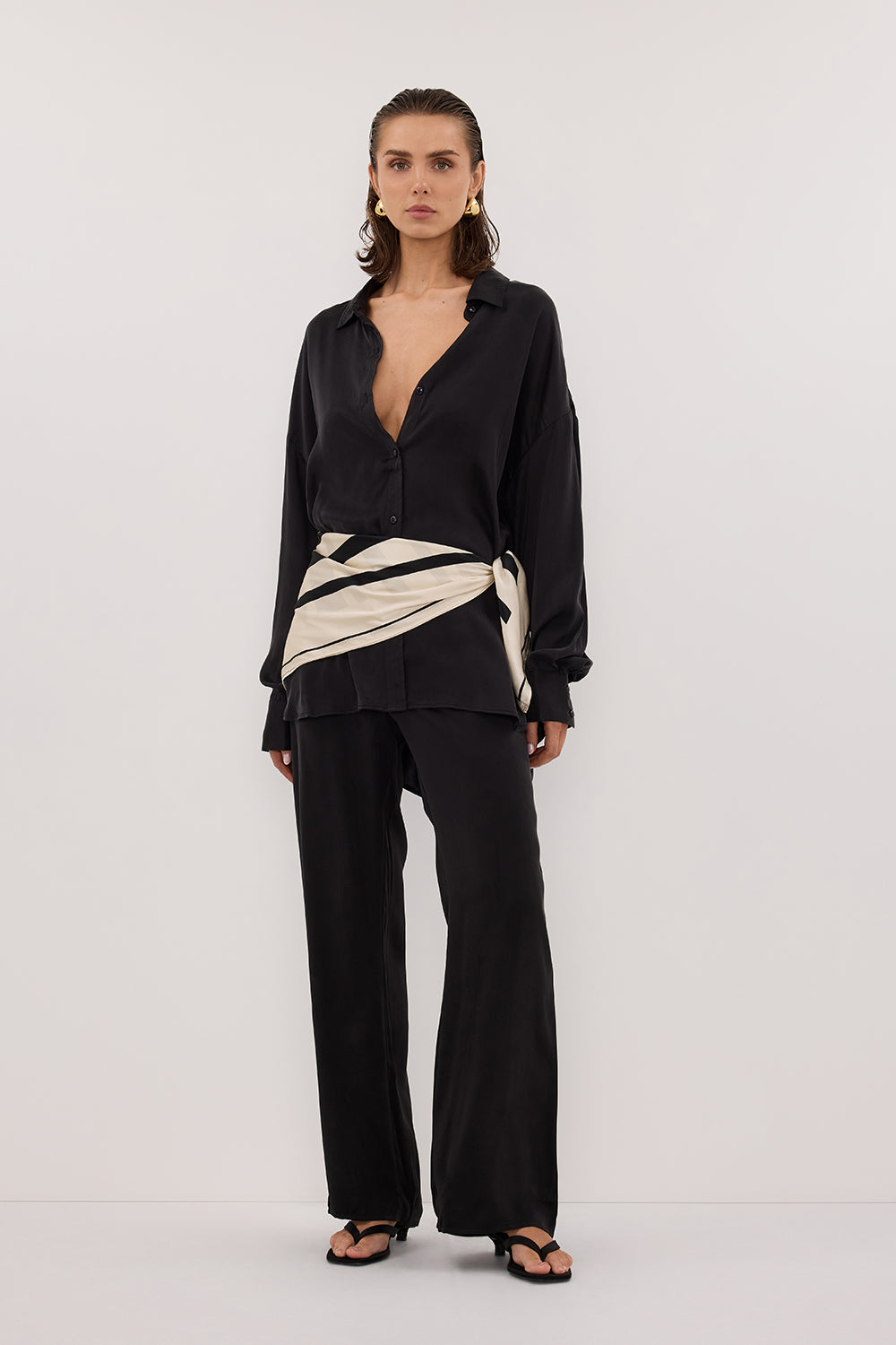 PERCY BLACK SILK LONG SLEEVE SHIRT Clothing DISSH Boutiques 