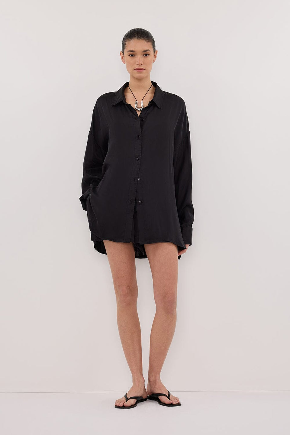 PERCY BLACK SILK LONG SLEEVE SHIRT Clothing DISSH Boutiques 