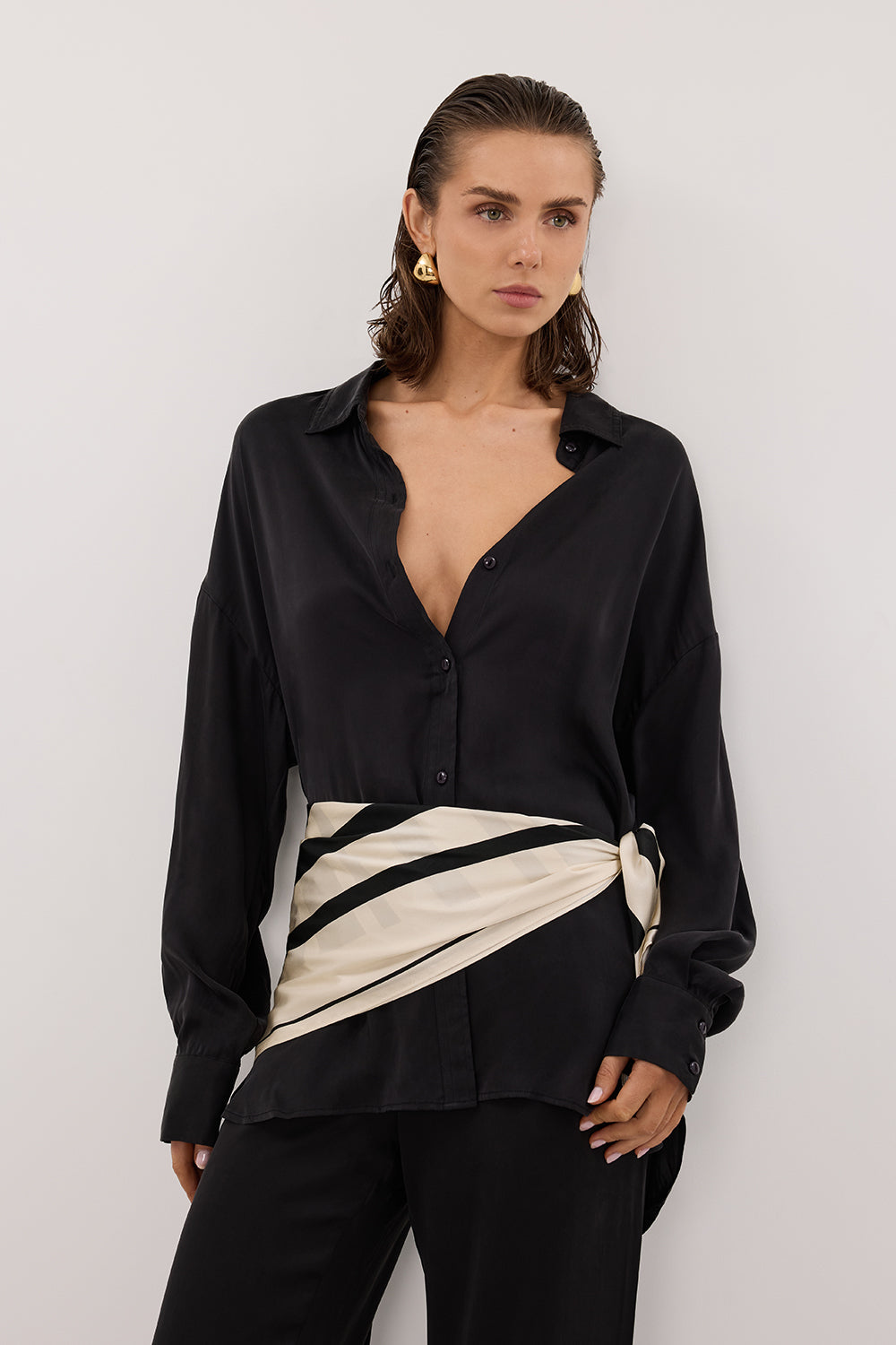 PERCY BLACK SILK LONG SLEEVE SHIRT Clothing DISSH Boutiques 