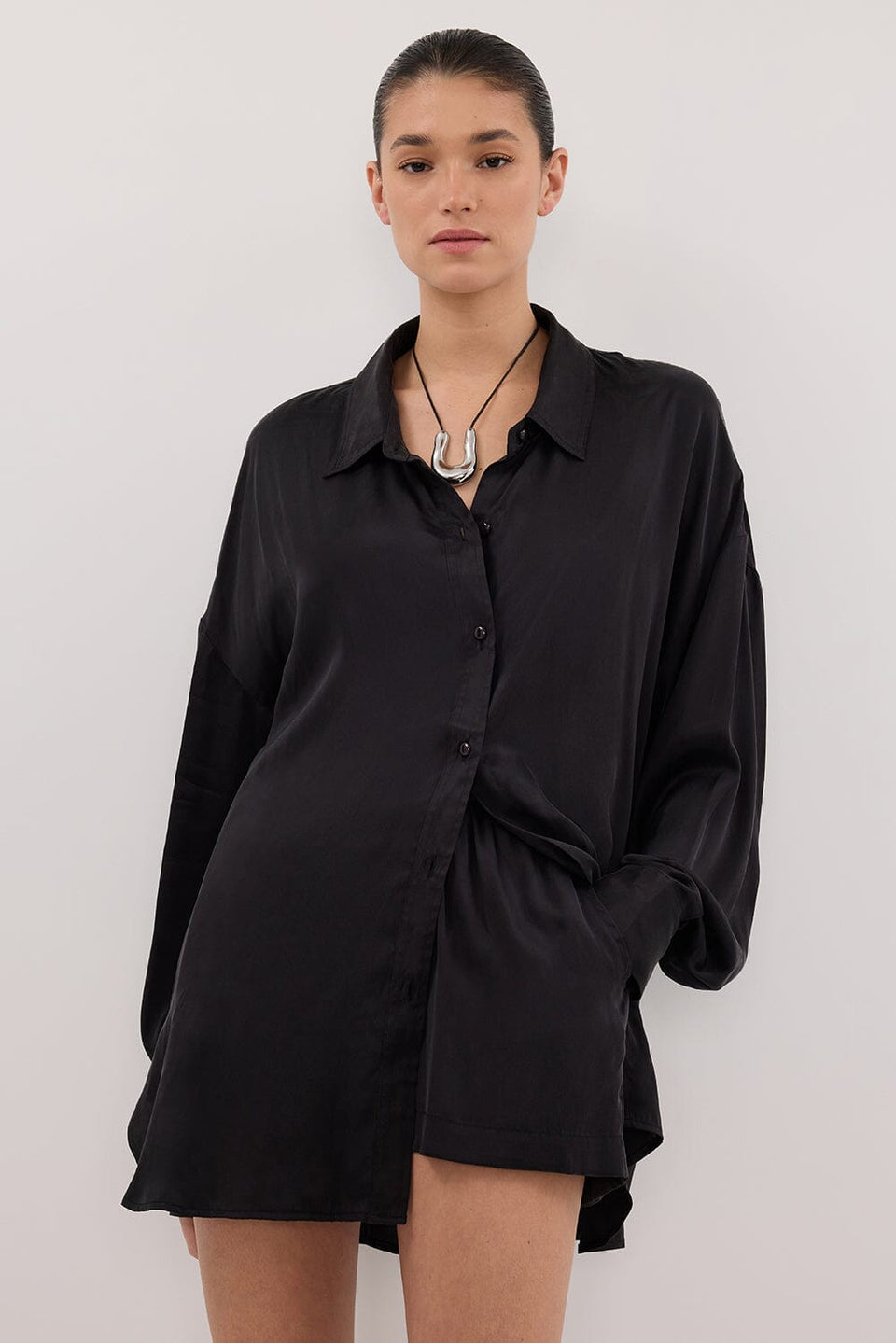 PERCY BLACK SILK LONG SLEEVE SHIRT Clothing DISSH Boutiques 