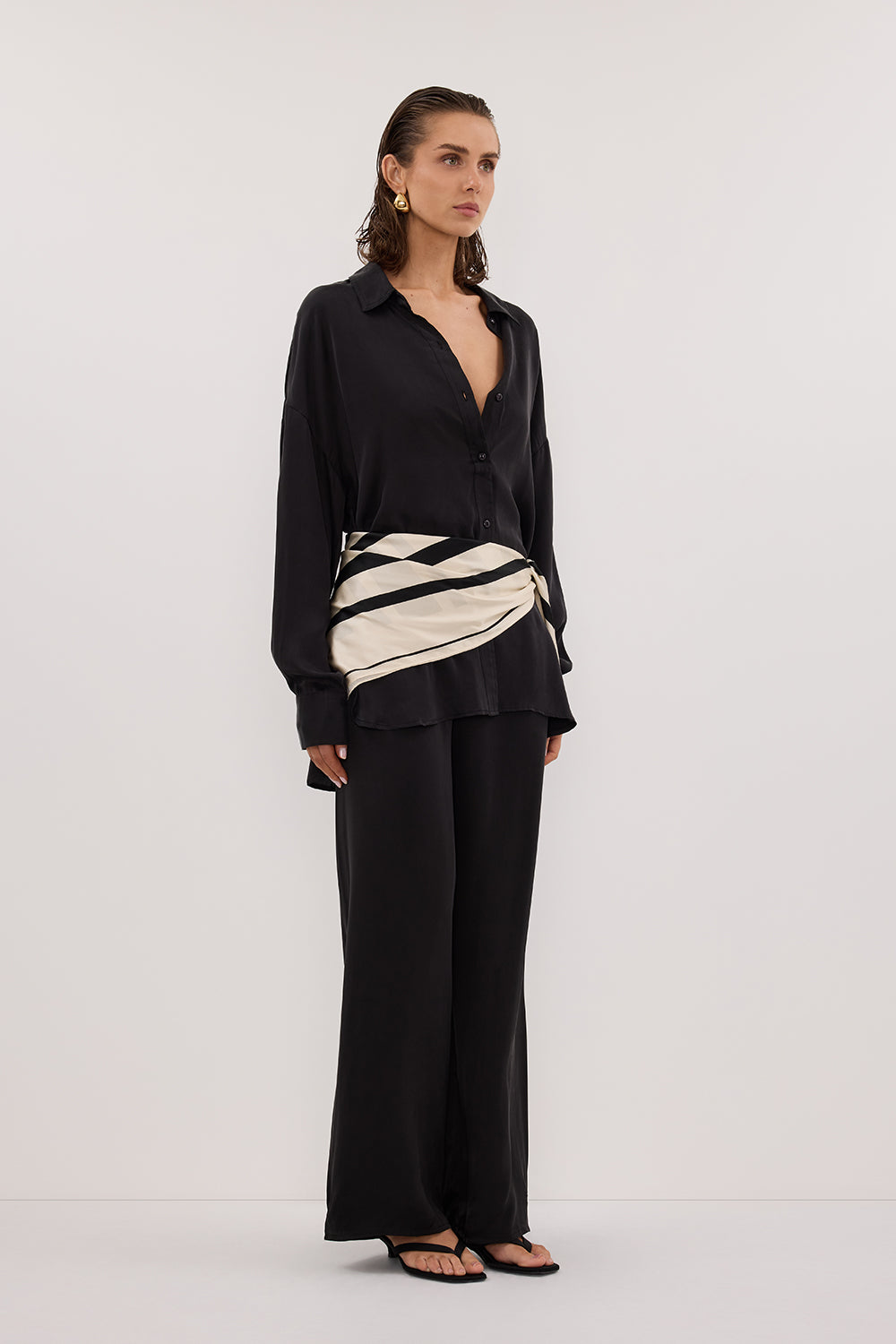 PERCY BLACK SILK LONG SLEEVE SHIRT Clothing DISSH Boutiques 