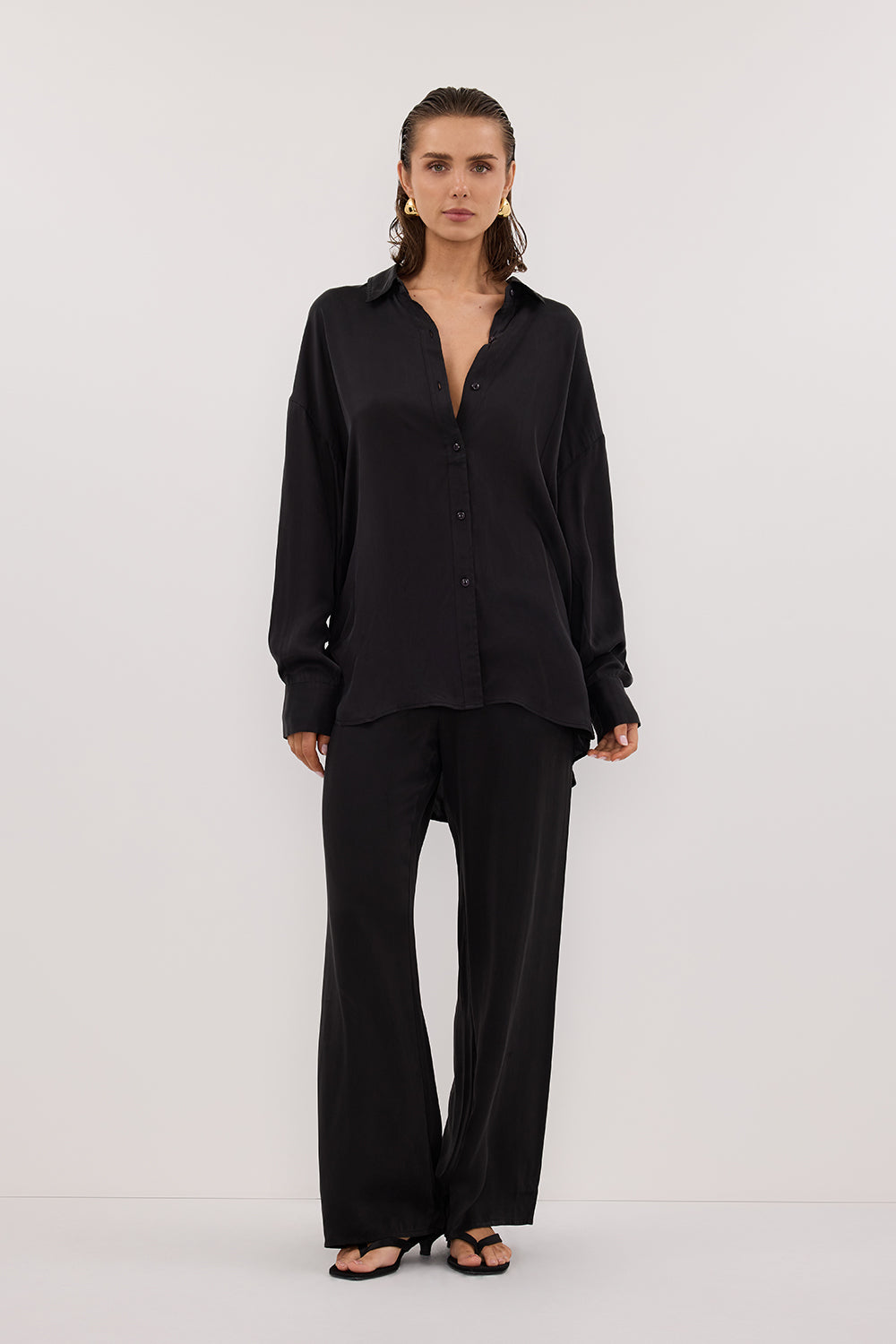 PERCY BLACK SILK LONG SLEEVE SHIRT Clothing DISSH Boutiques 