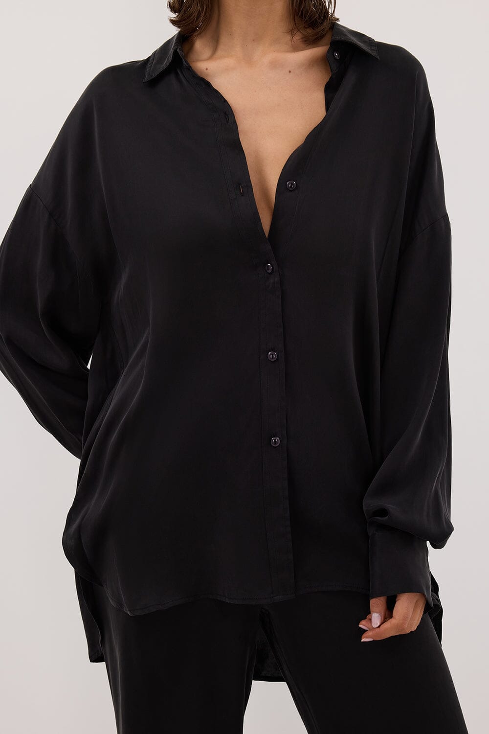PERCY BLACK SILK LONG SLEEVE SHIRT Clothing DISSH Boutiques 