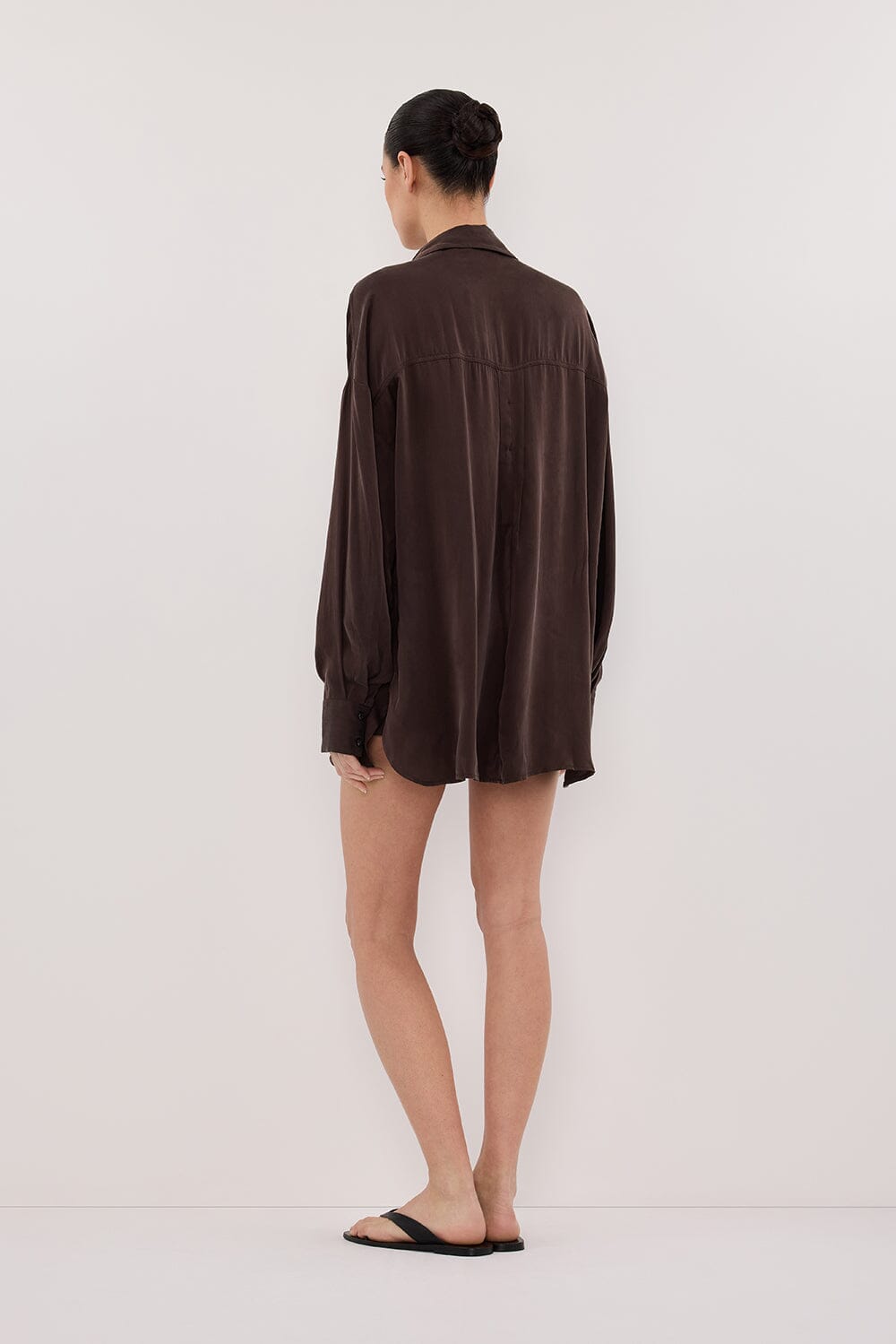 PERCY CHOC SILK LONG SLEEVE SHIRT Clothing DISSH Boutiques 