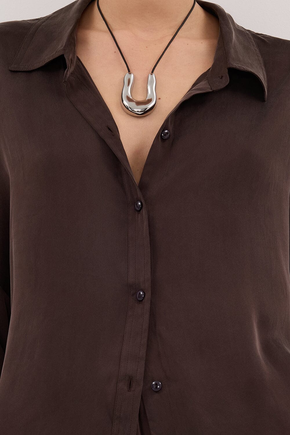 PERCY CHOC SILK LONG SLEEVE SHIRT Clothing DISSH Boutiques 